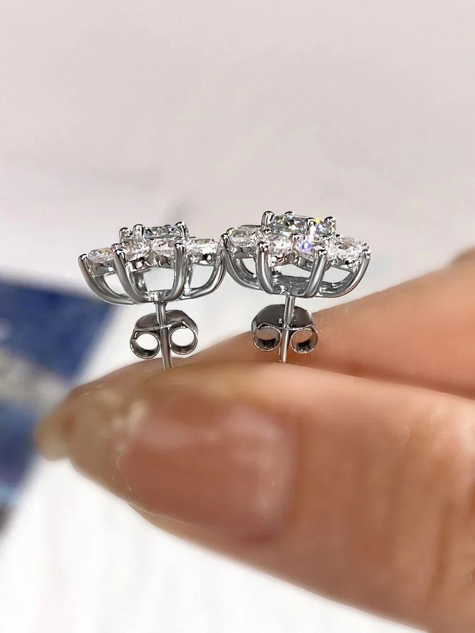 0.5 Ct Moissanite Flower Stud Earrings 925 Sterling Silver Solitaire Wedding