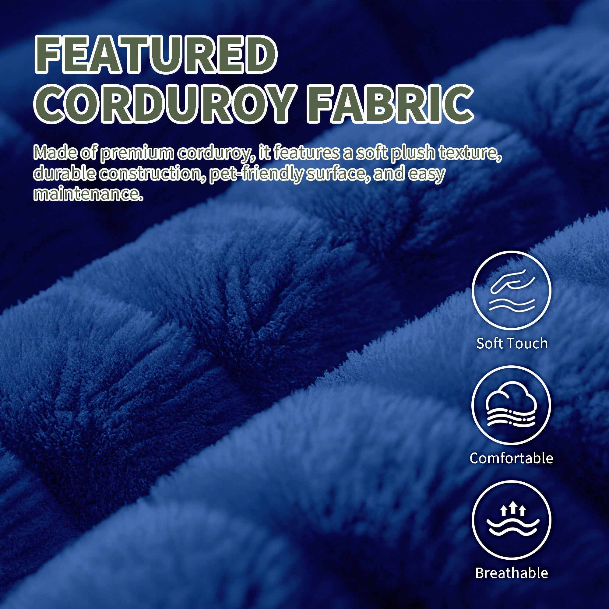 Loveseat Modern Corduroy Blue Removable Cushions Padded Arms 57 In 375 LB