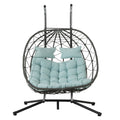 Outdoor Hanging Egg Chair Wicker PE Blue 2-Person 60x36