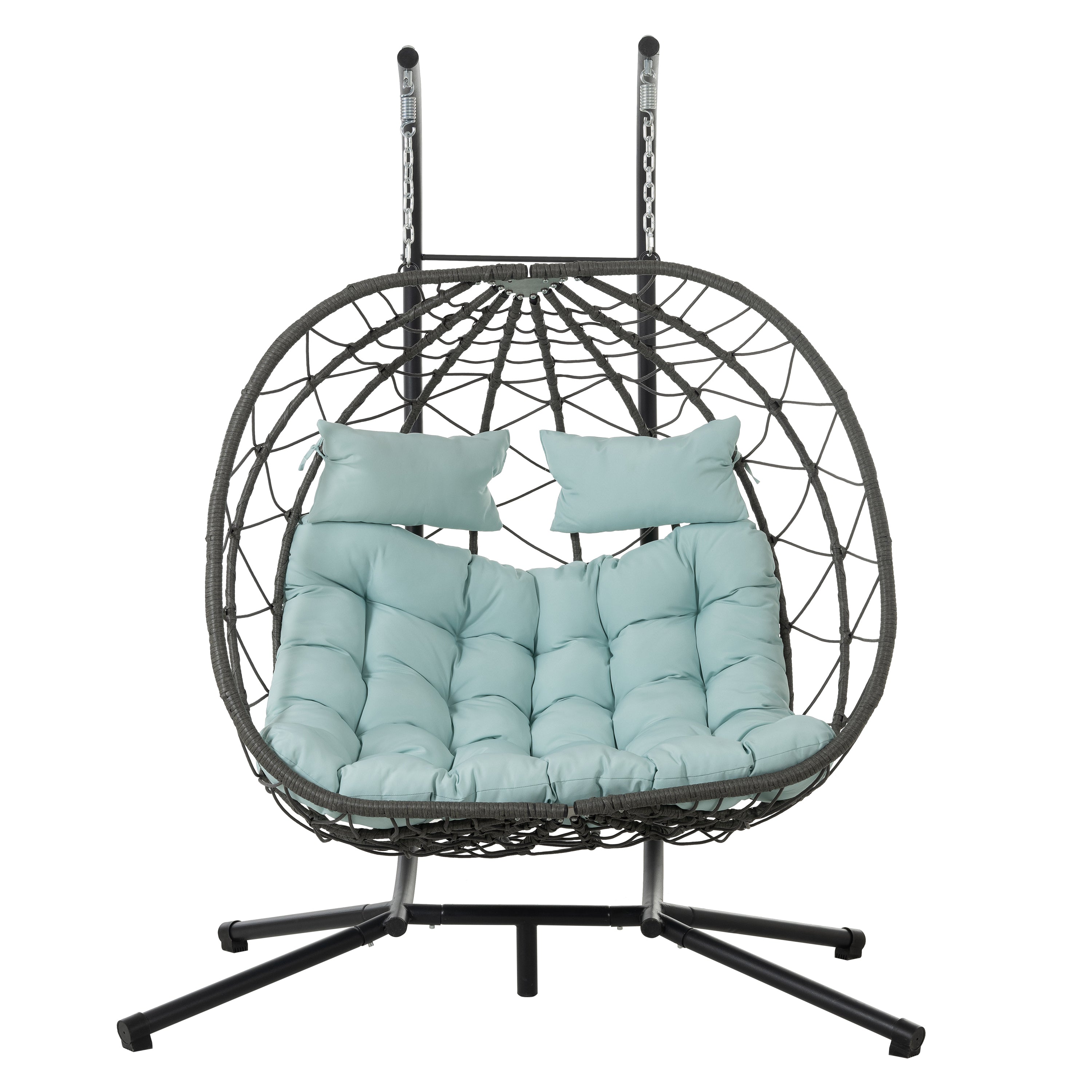 Outdoor Hanging Egg Chair Wicker PE Blue 2-Person 60x36