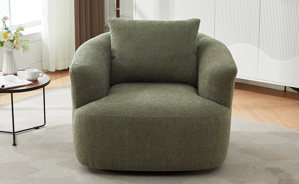Accent Chair Swivel Barrel Chenille Green 360 Degree Pocket Spring 38 In