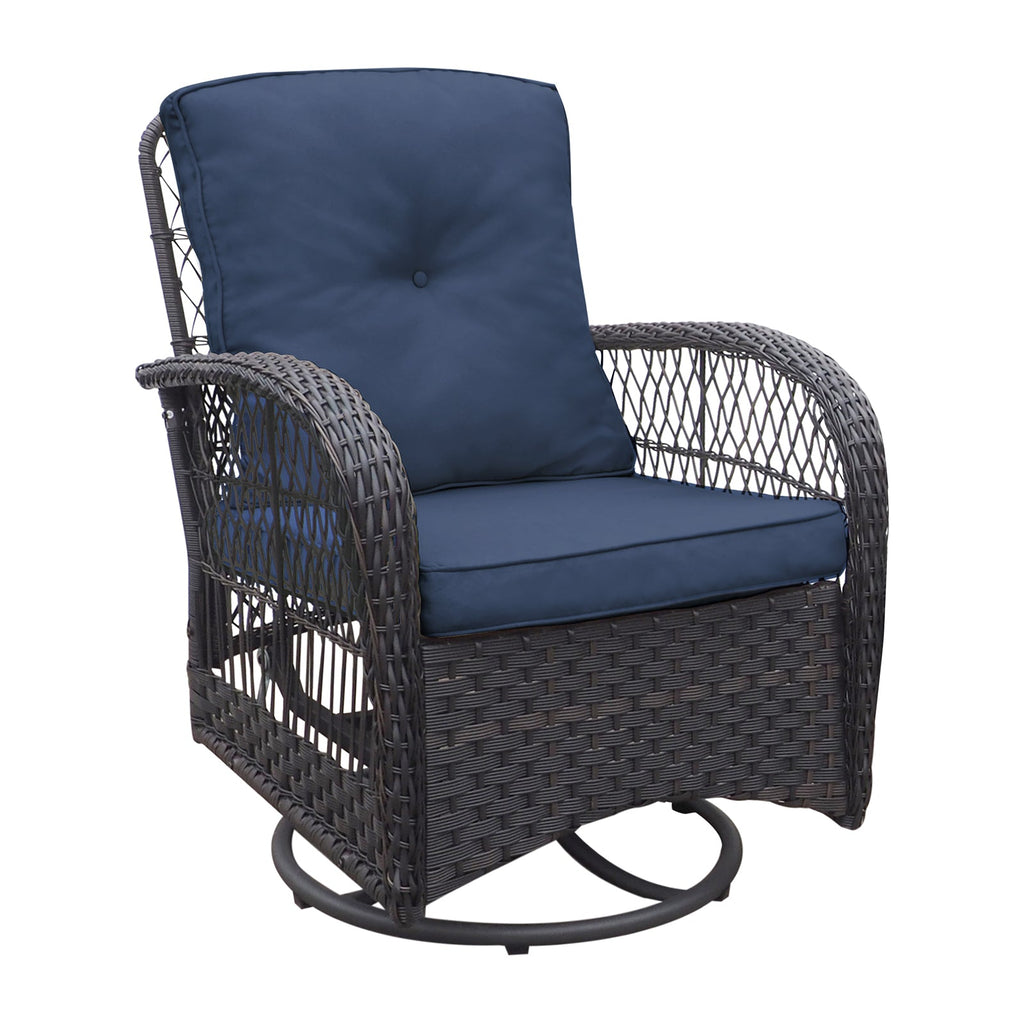 Outdoor Conversation Set Wicker Swivel Rocker Navy Glass Table 3 Piece