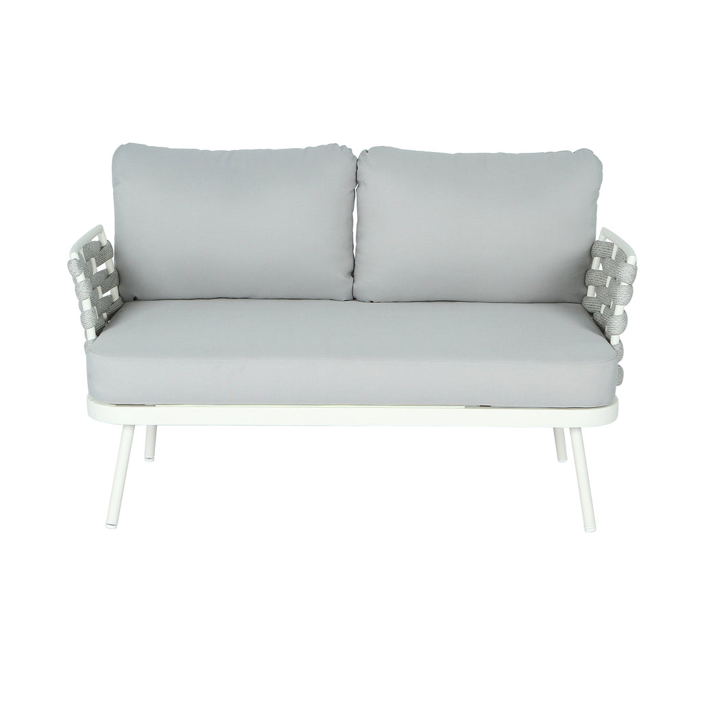 Outdoor Sofa Set Steel Rope Off White Gray Cushion 4 Piece Seats 4