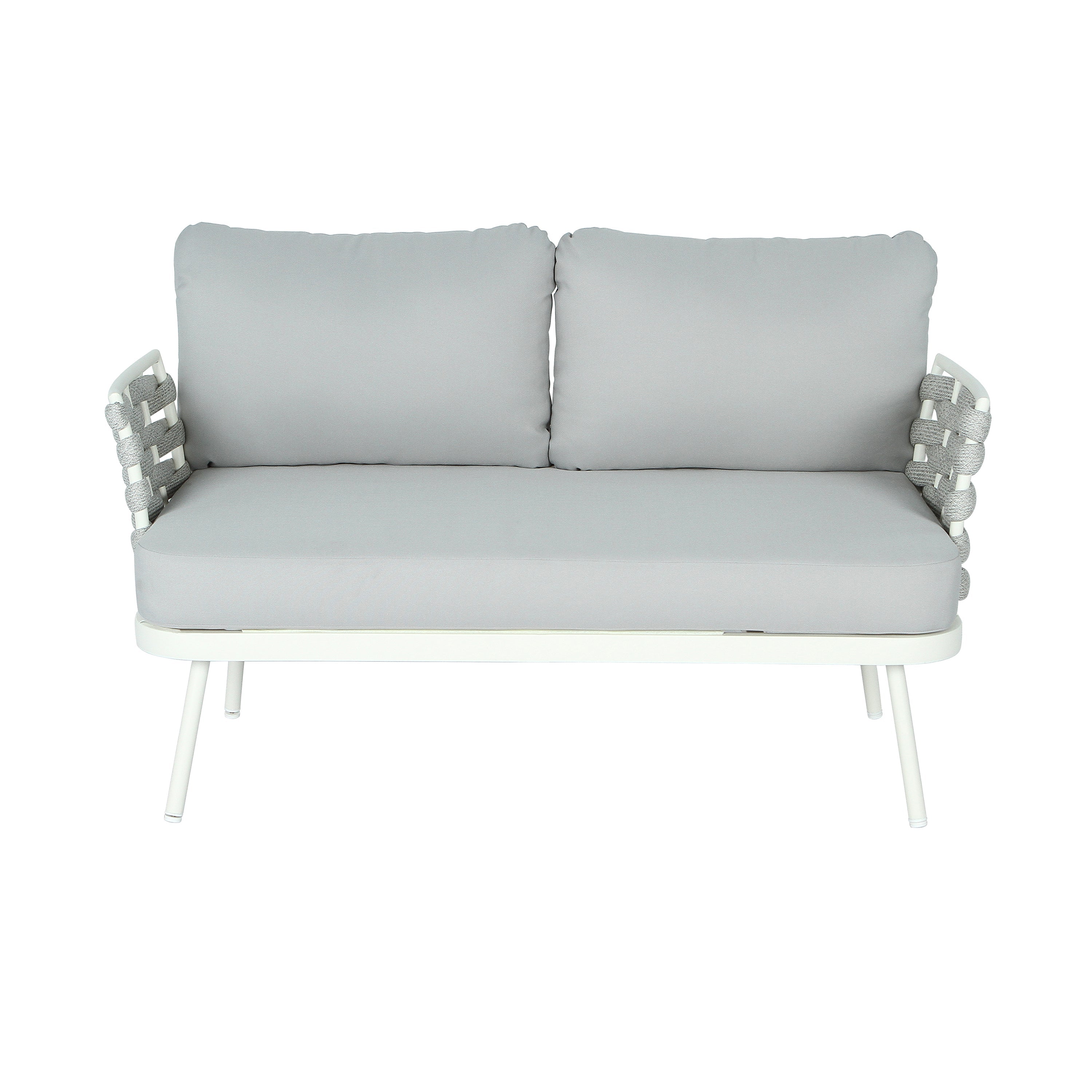 Outdoor Sofa Set Steel Rope Off White Gray Cushion 4 Piece Seats 4