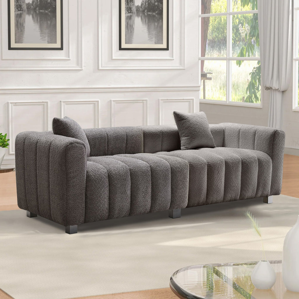 Sofa Modular Velvet Teddy Gray 3 Seat Metal Legs 87 In 750 LB