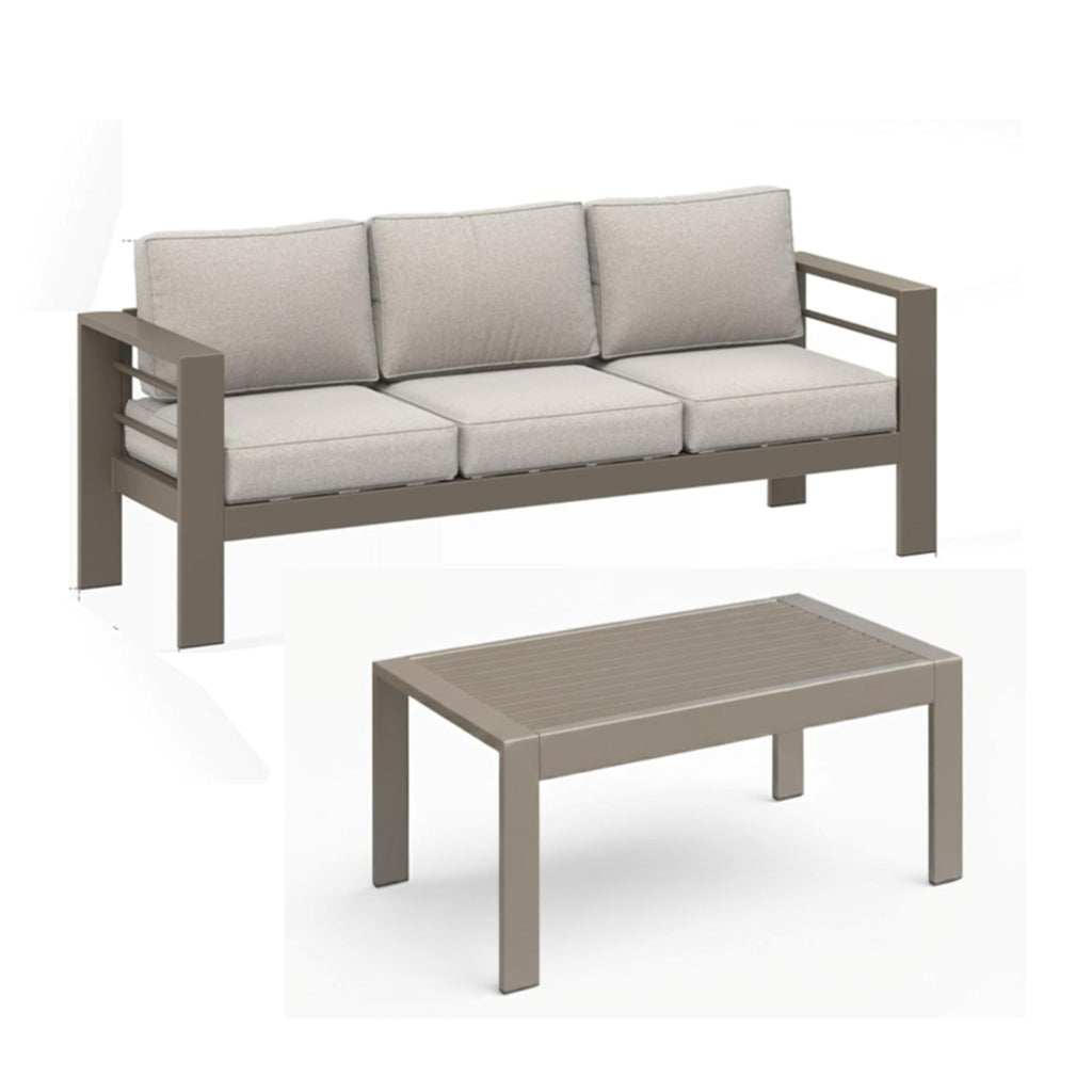 Outdoor Patio Set Iron Khaki 2 Piece 3 Seat Sofa 5 in Cushions 43in Table