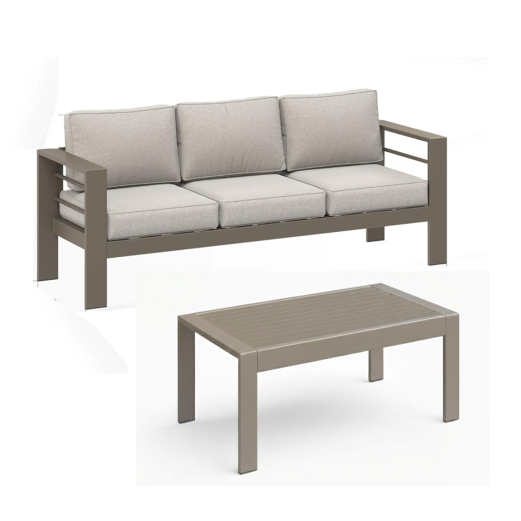 Outdoor Patio Set Iron Khaki 2 Piece 3 Seat Sofa 5 in Cushions 43in Table