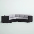 Outdoor Sectional Set HDPE Wicker Aluminum Black L-Shape 94 In 300 LB