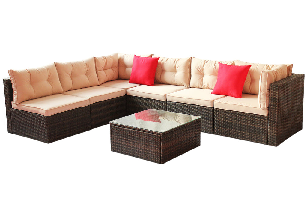 Outdoor Sectional Set PE Rattan 7 Piece Seats 6
