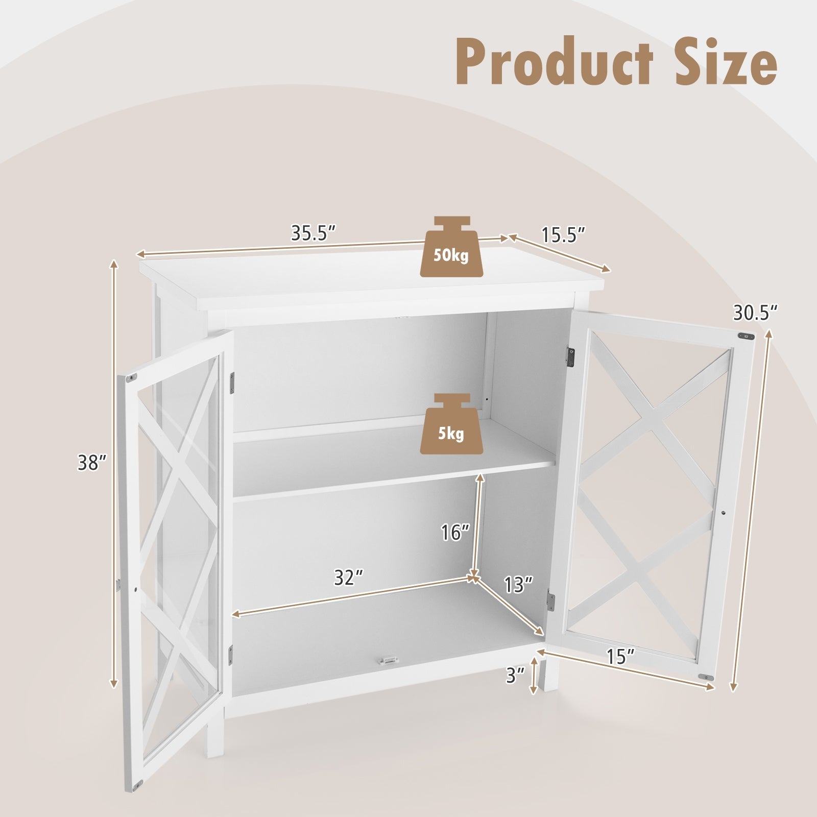 Freestanding Kitchen Buffet Cabinet with Glass Doors and Adjustable Shelf