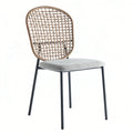 Dining Chair Sennit Style Black Metal Frame Natural Fiber Seat Set of 4