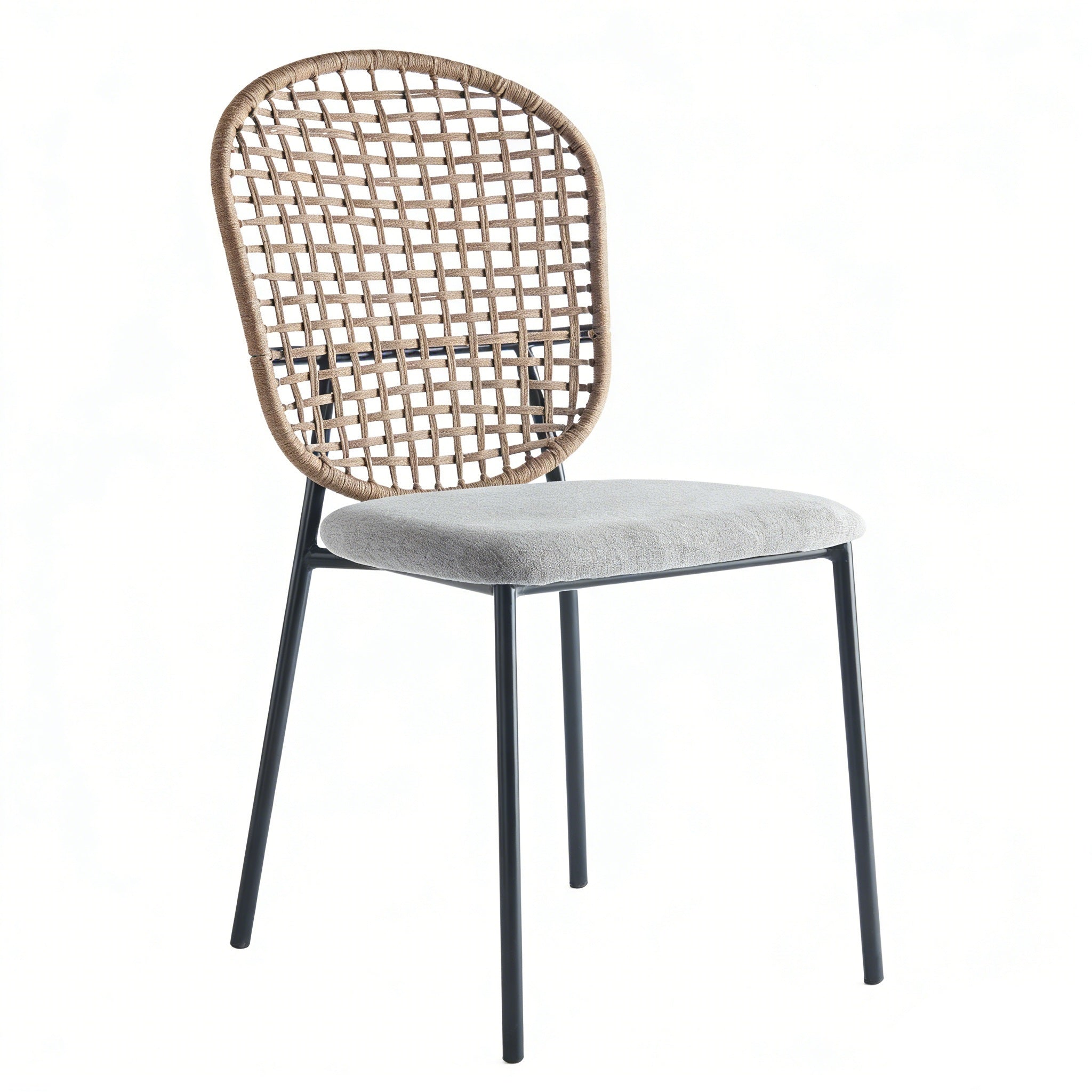 Dining Chair Sennit Style Black Metal Frame Natural Fiber Seat Set of 4