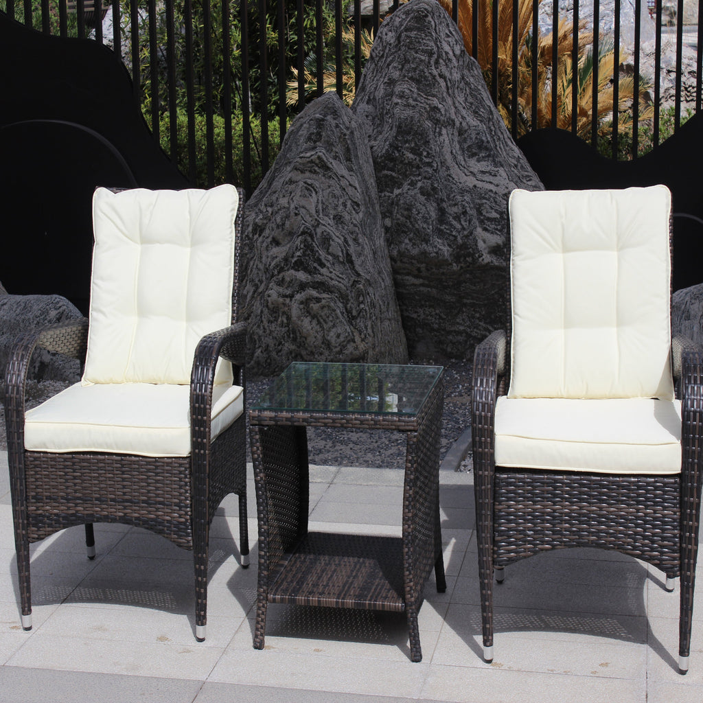 Outdoor Conversation Set PE Rattan Steel Brown Beige Cushion 3 Piece