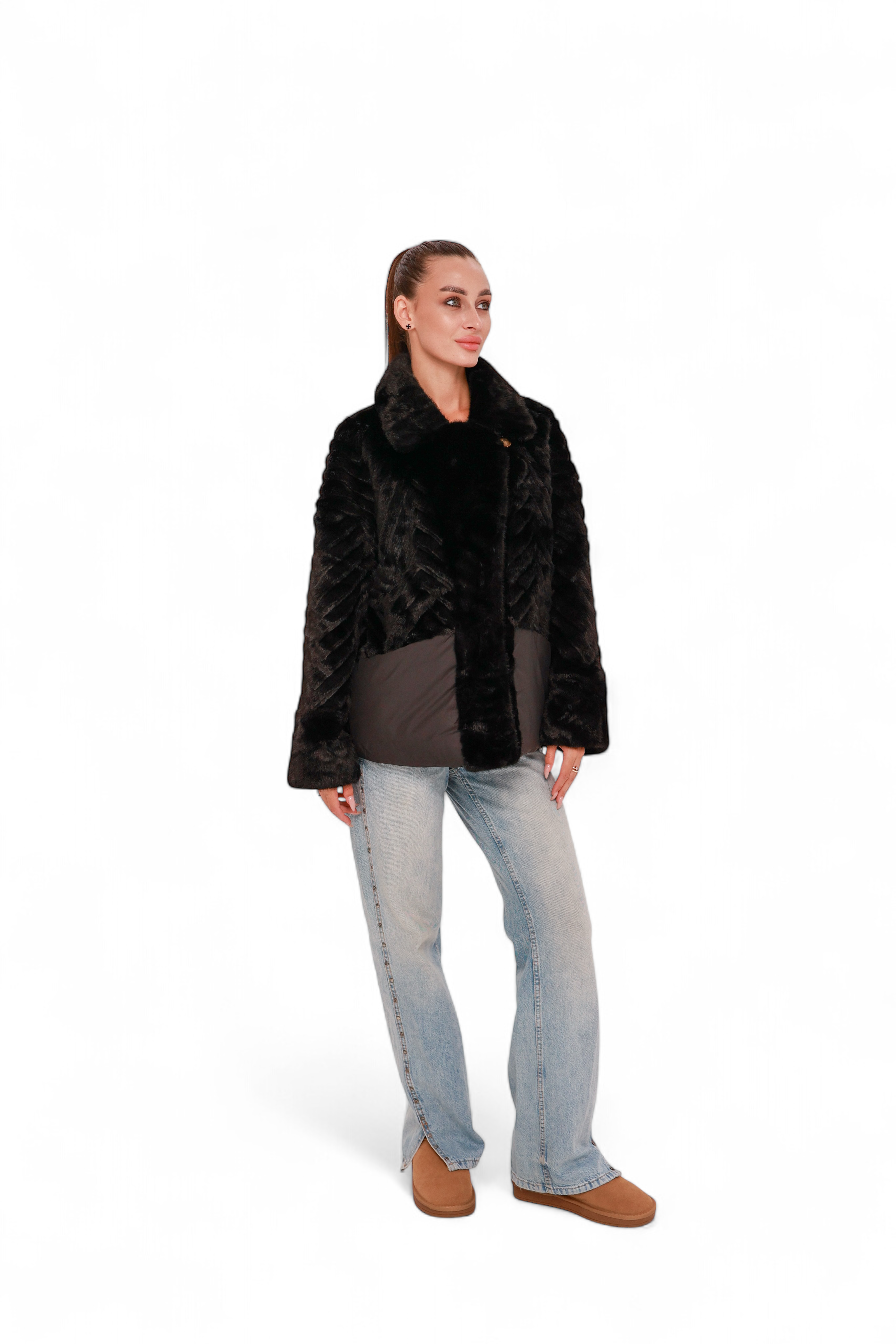 Kaia Eco-Fur Down Fill Coat in Black
