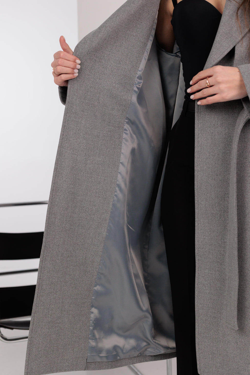 Karina Belted Wool Cashmere Blend Overcoat in Grey