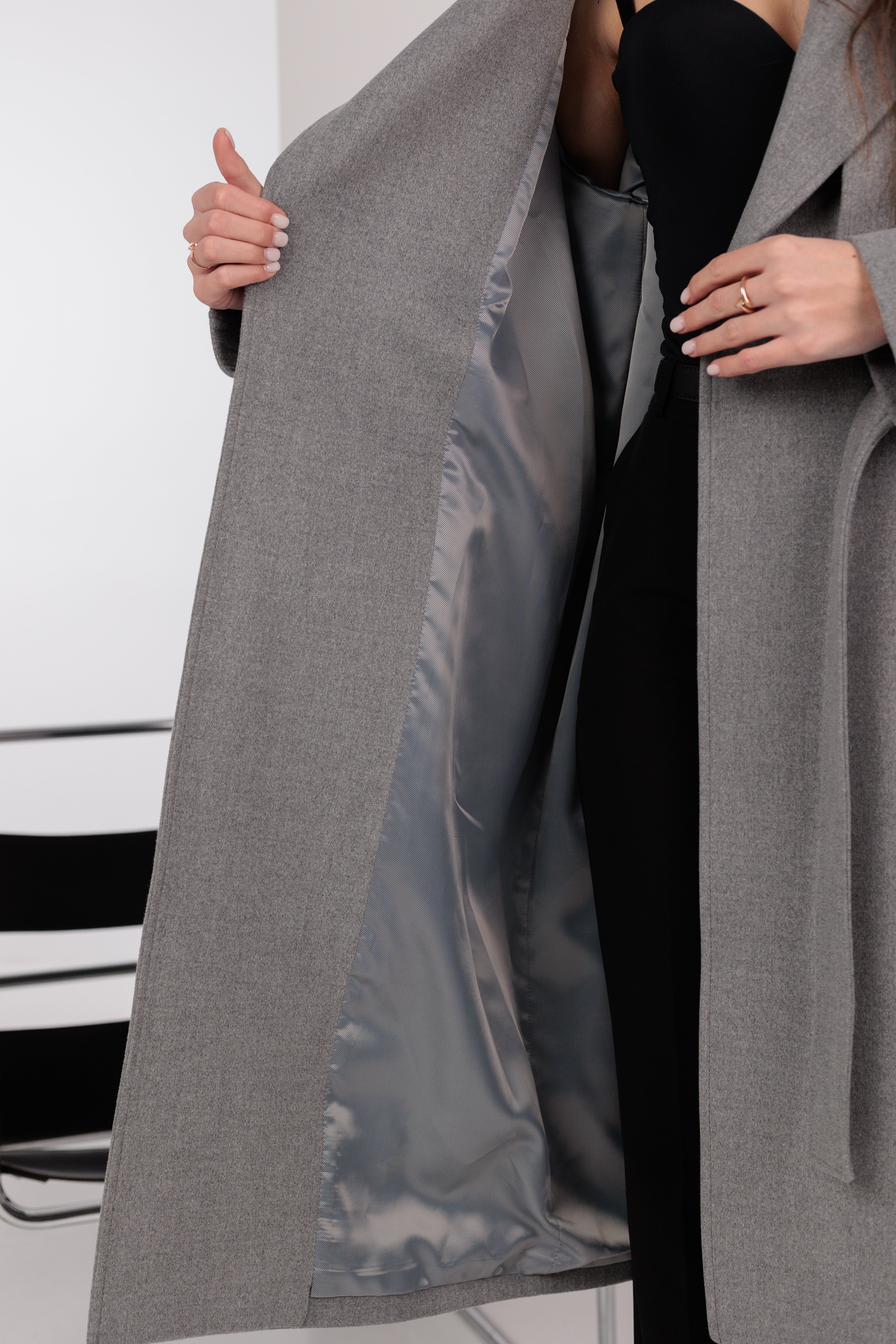 Karina Belted Wool Cashmere Blend Overcoat in Grey