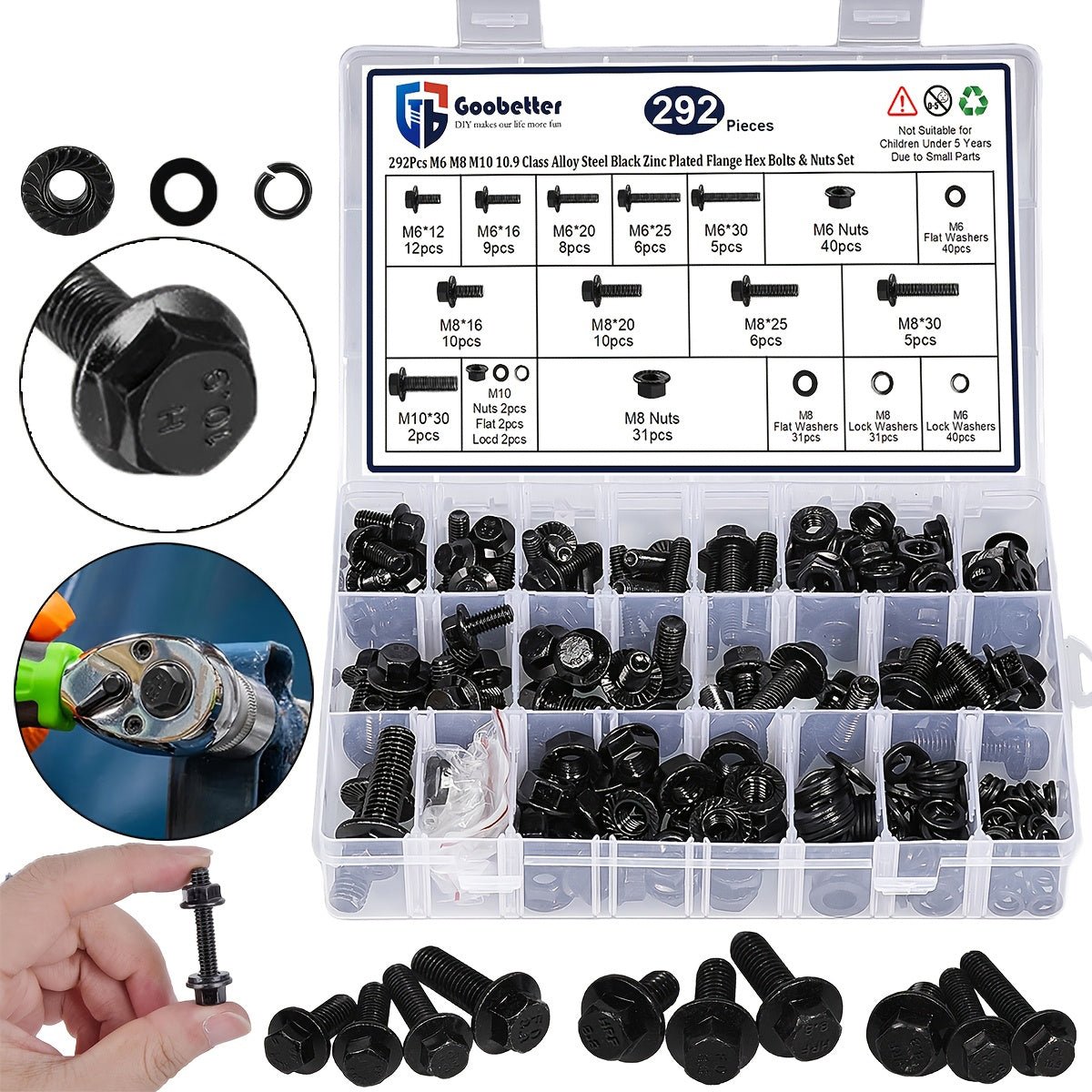 M6/M8/M10 Flange Bolt Kit (549PCS) | 8.8 Alloy Steel | Hex Bolts, Nuts & Washers