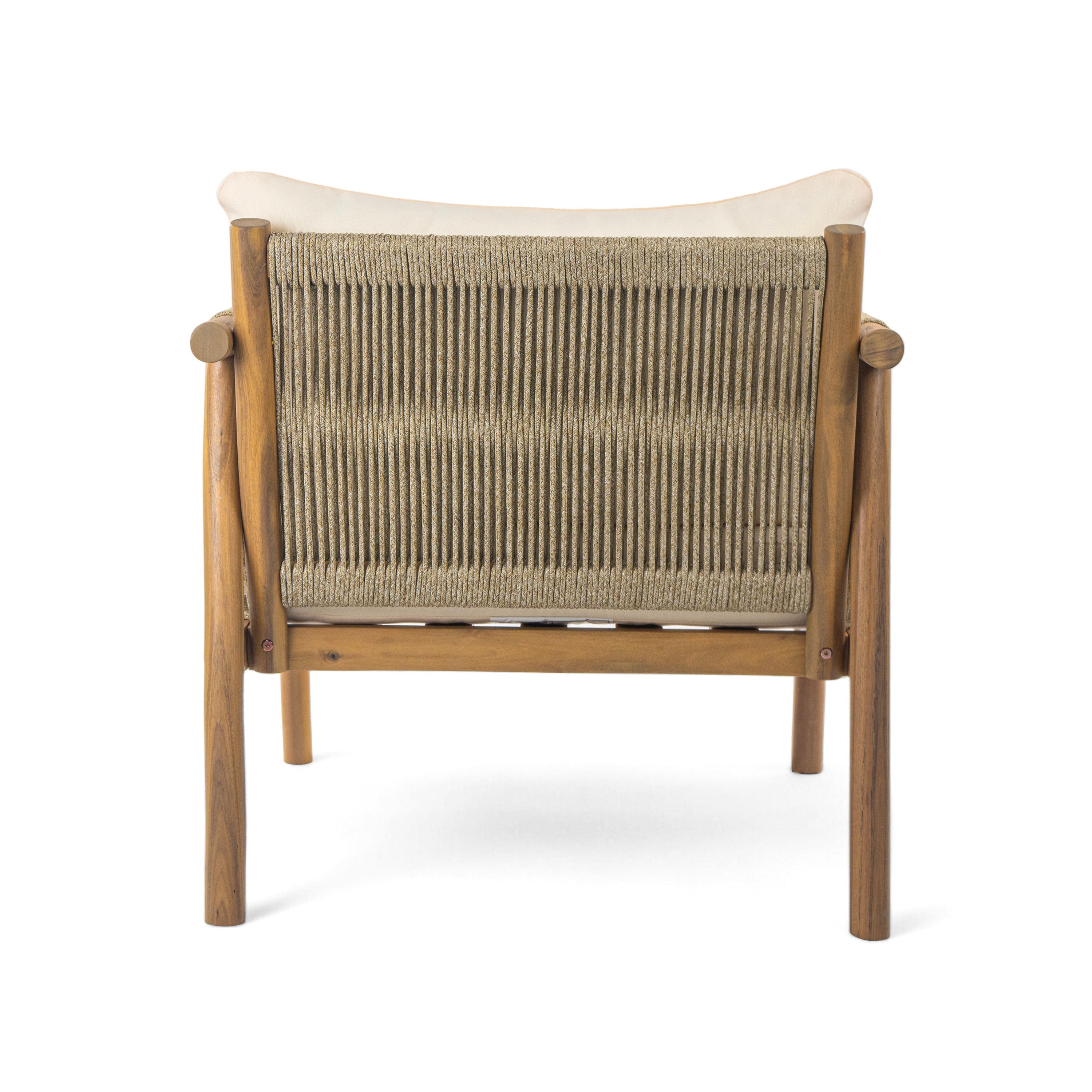 Outdoor Lounge Chair Solid Wood Natural Beige Cushion 28in Wide