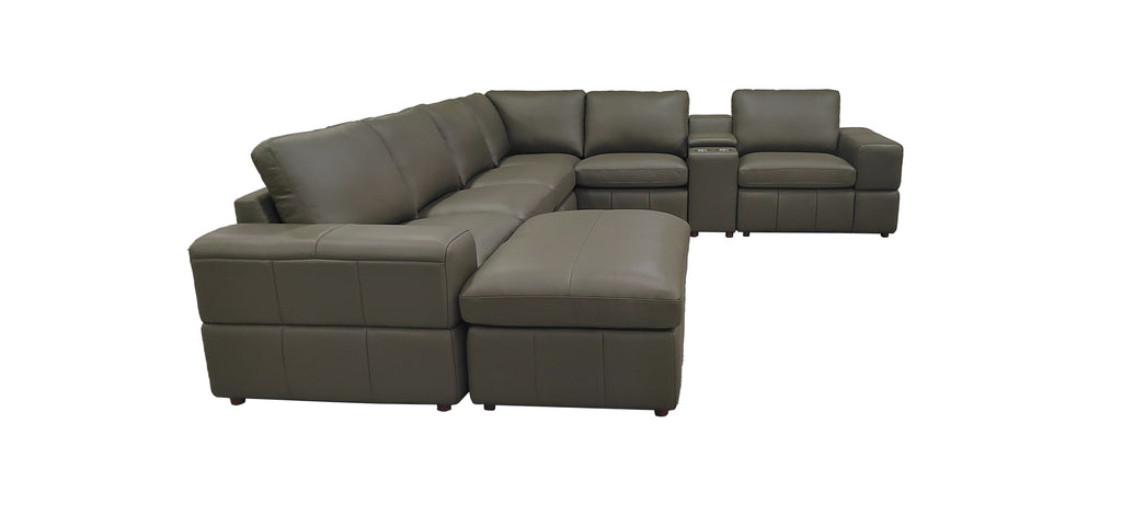 Sectional Sofa Modular Leather Match Olive Green 7 Seat 131 In