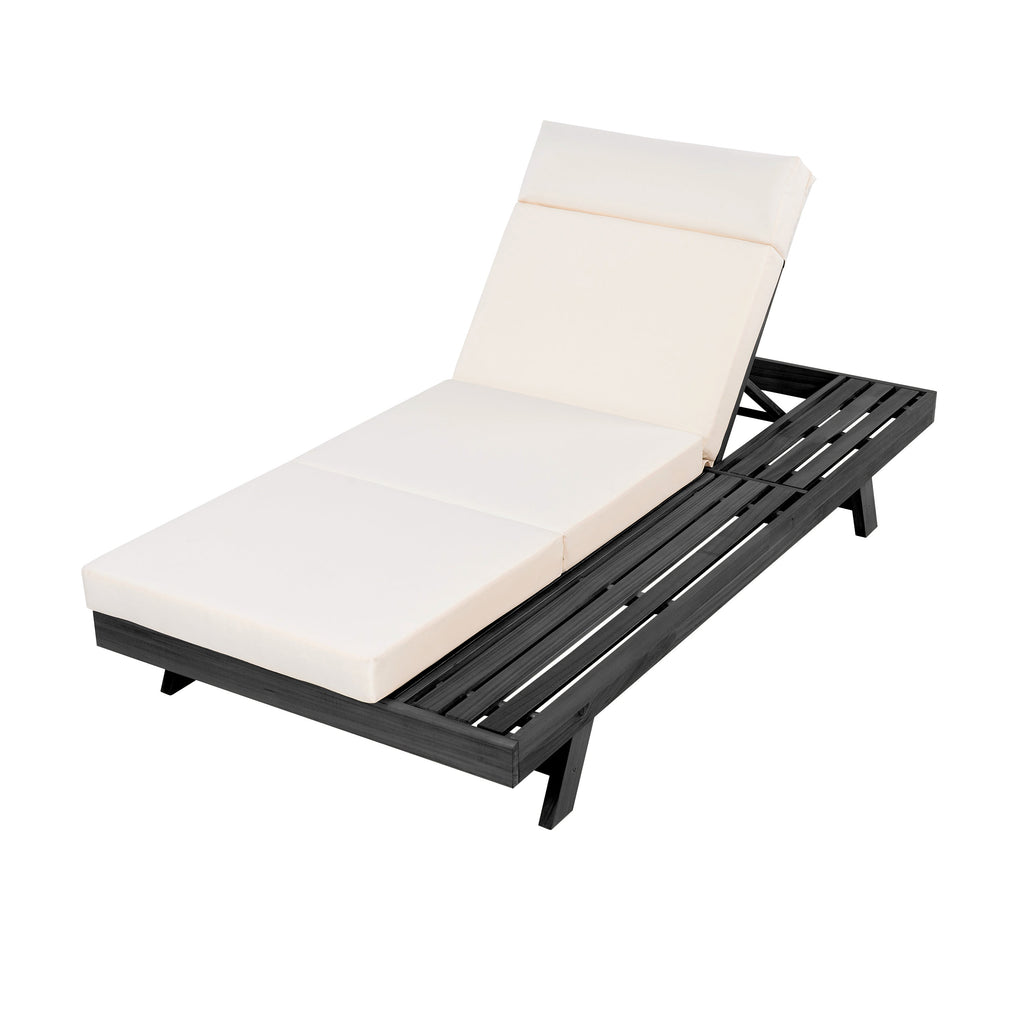 Chaise Lounge Acacia Wood Black 4-Position Cream Cushion 79in
