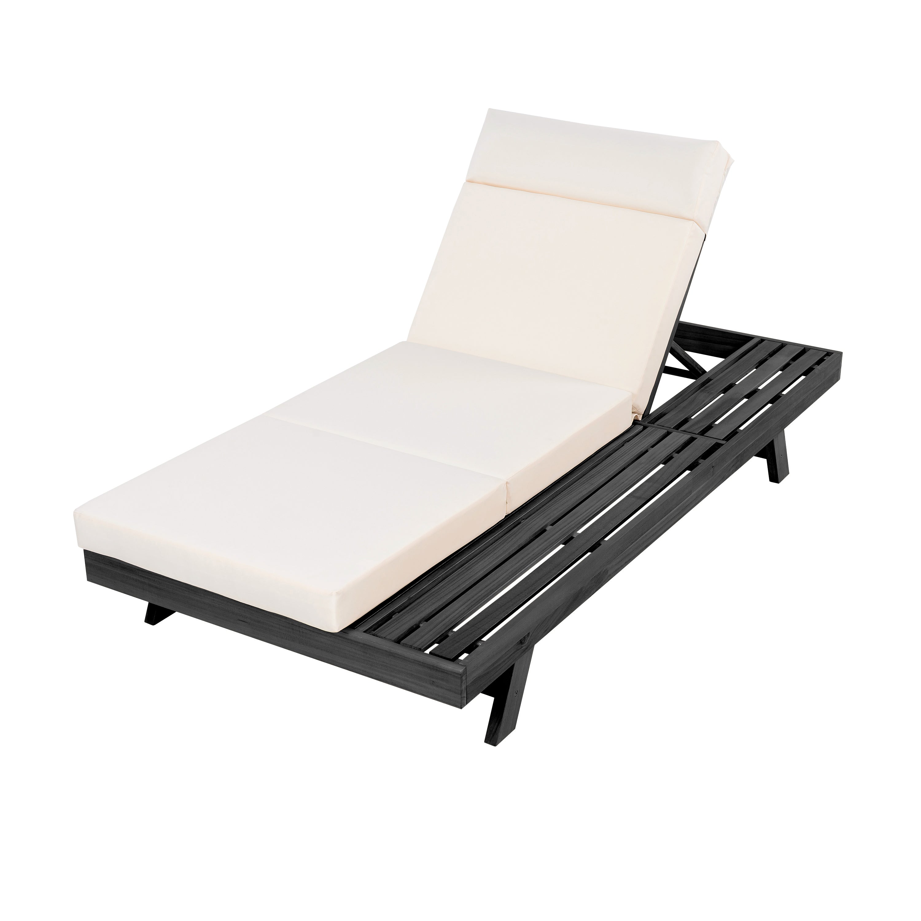 Chaise Lounge Acacia Wood Black 4-Position Cream Cushion 79in