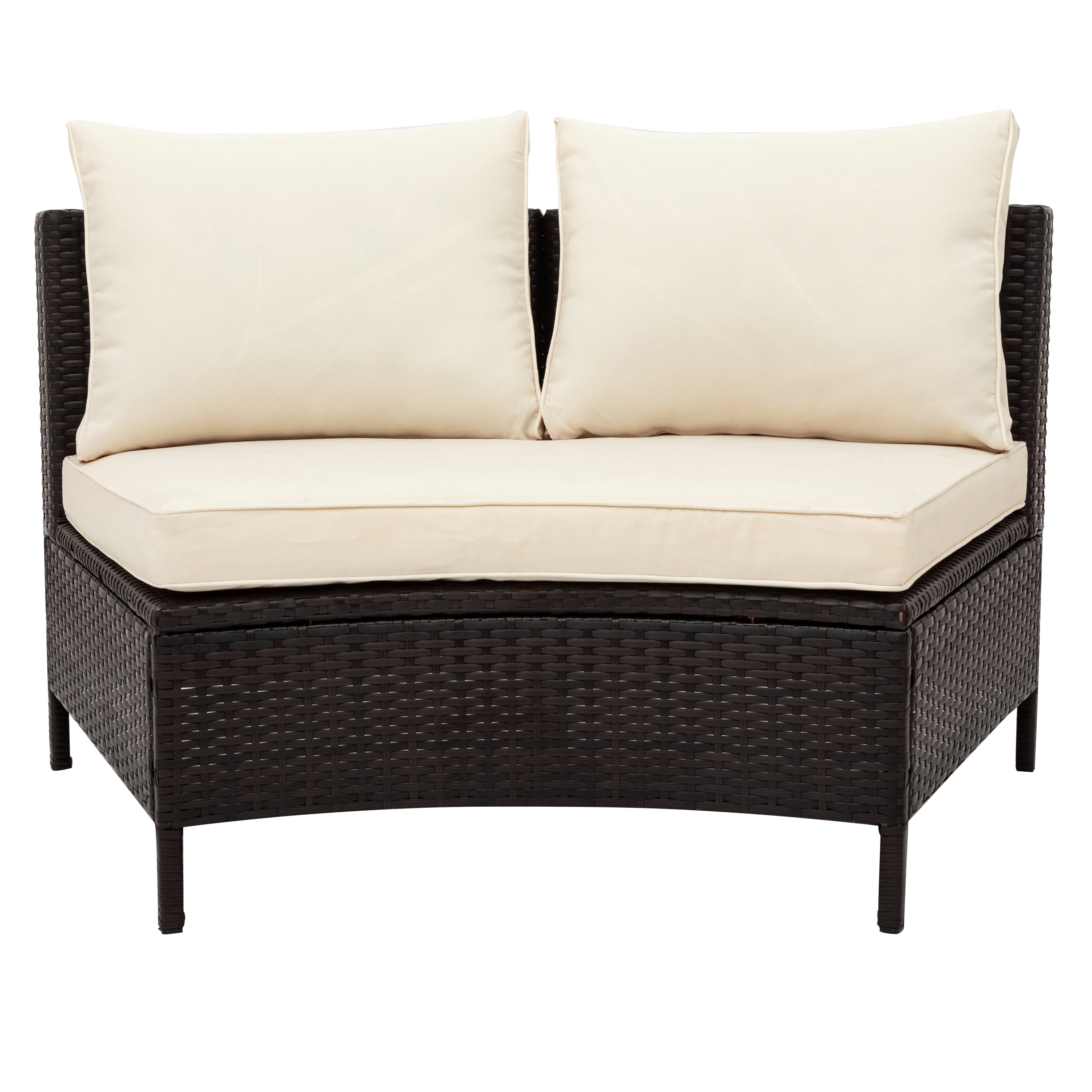 Outdoor Patio Set Half Moon PE Rattan Steel Beige 5 Piece Tempered Glass