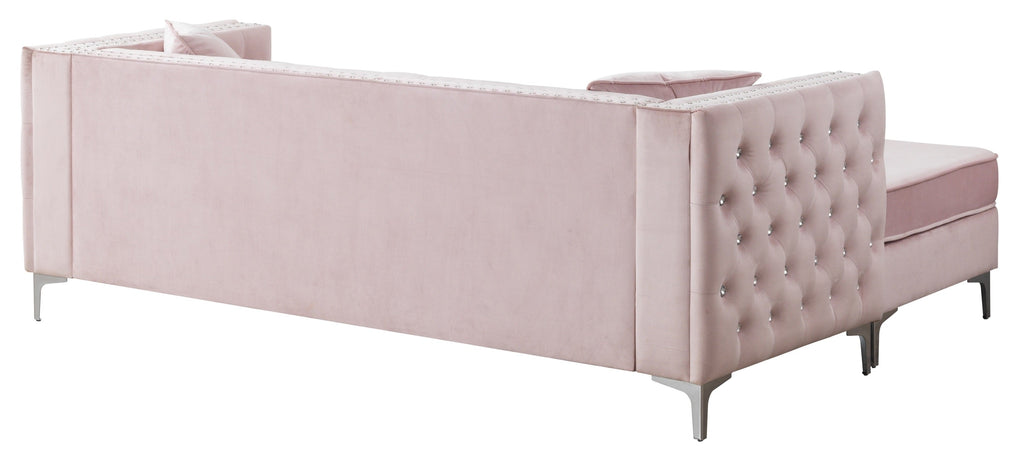 Sofa L-Shape Velvet Pink 3 Seat Tufted Chaise 87 In