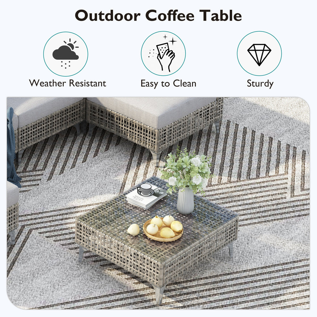 Outdoor Patio Set with Fire Pit Table Rattan Gray 8 Piece 60000 BTU