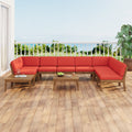 Outdoor Sectional Set Acacia Wood Teak Red Cushions 8 Seat Slatted
