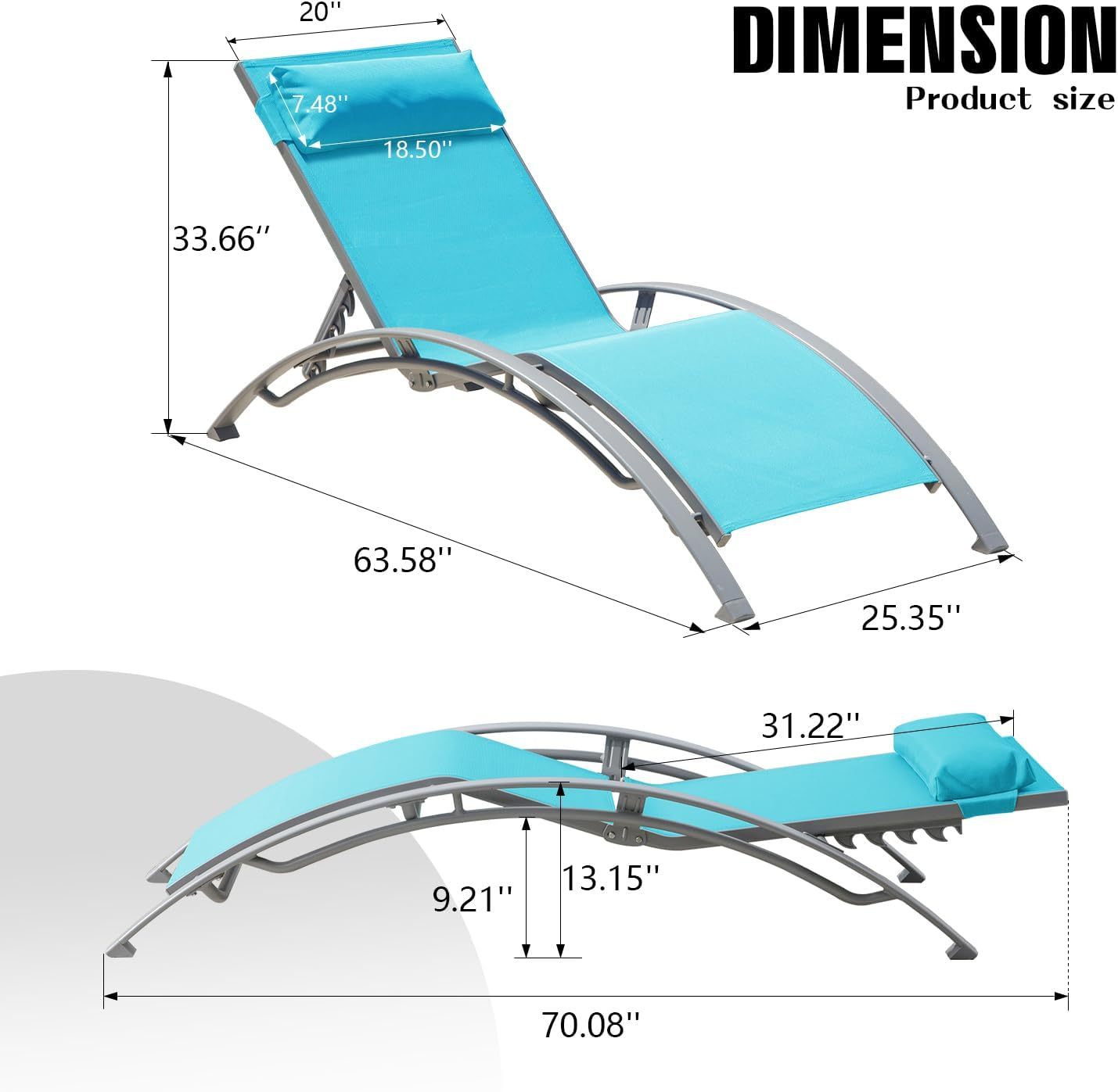 Outdoor Lounge Chair Aluminum Lake Blue Textilene 5 Position Set 2 350 LB