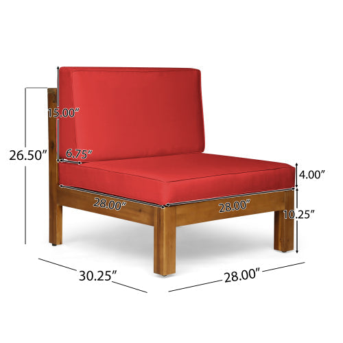 Outdoor Sectional Sofa Set Acacia Wood Cross-Back Red 3 Seater