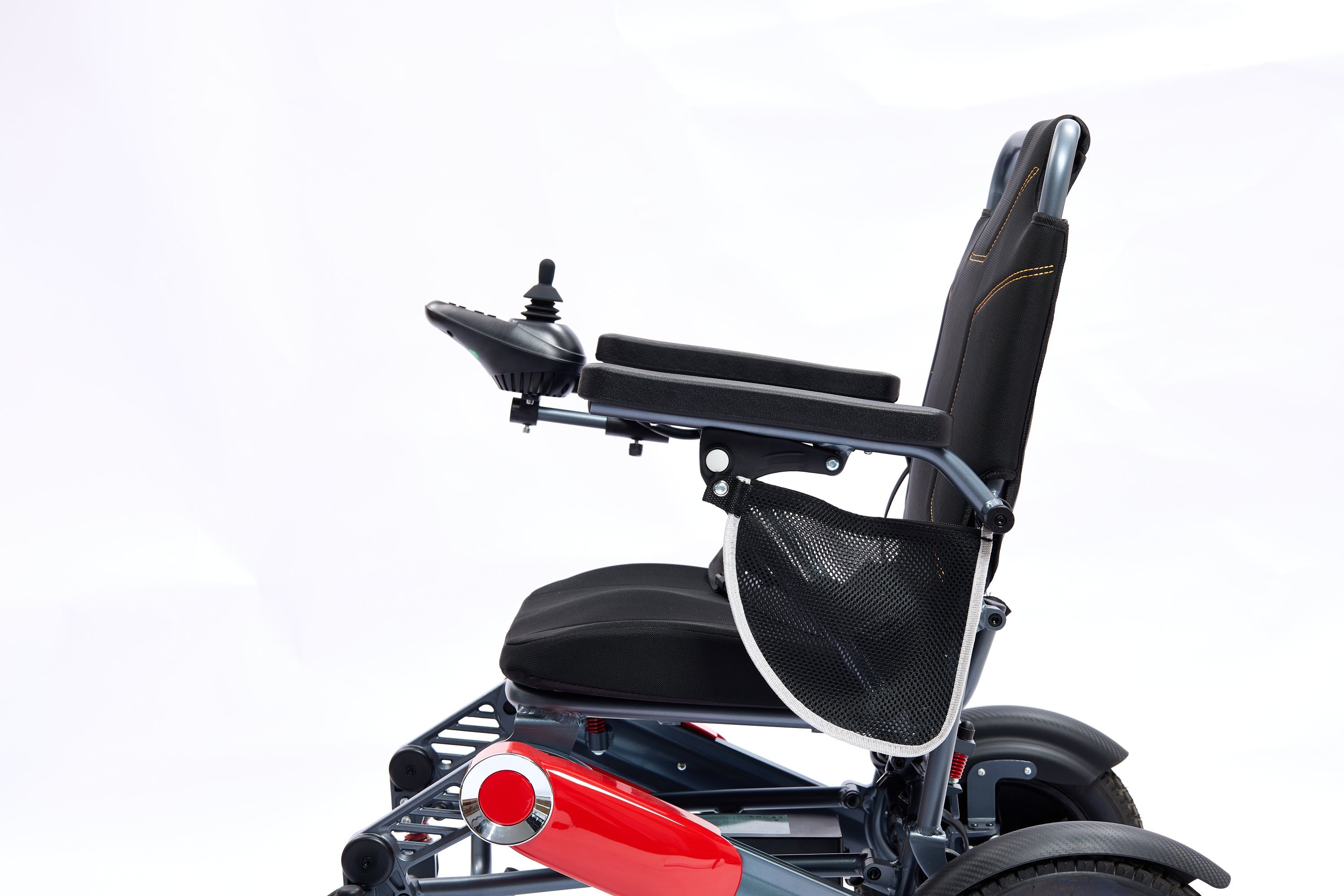 Wheelchair Electric Foldable Aluminum 300 LB 15 Mile Range Black Red
