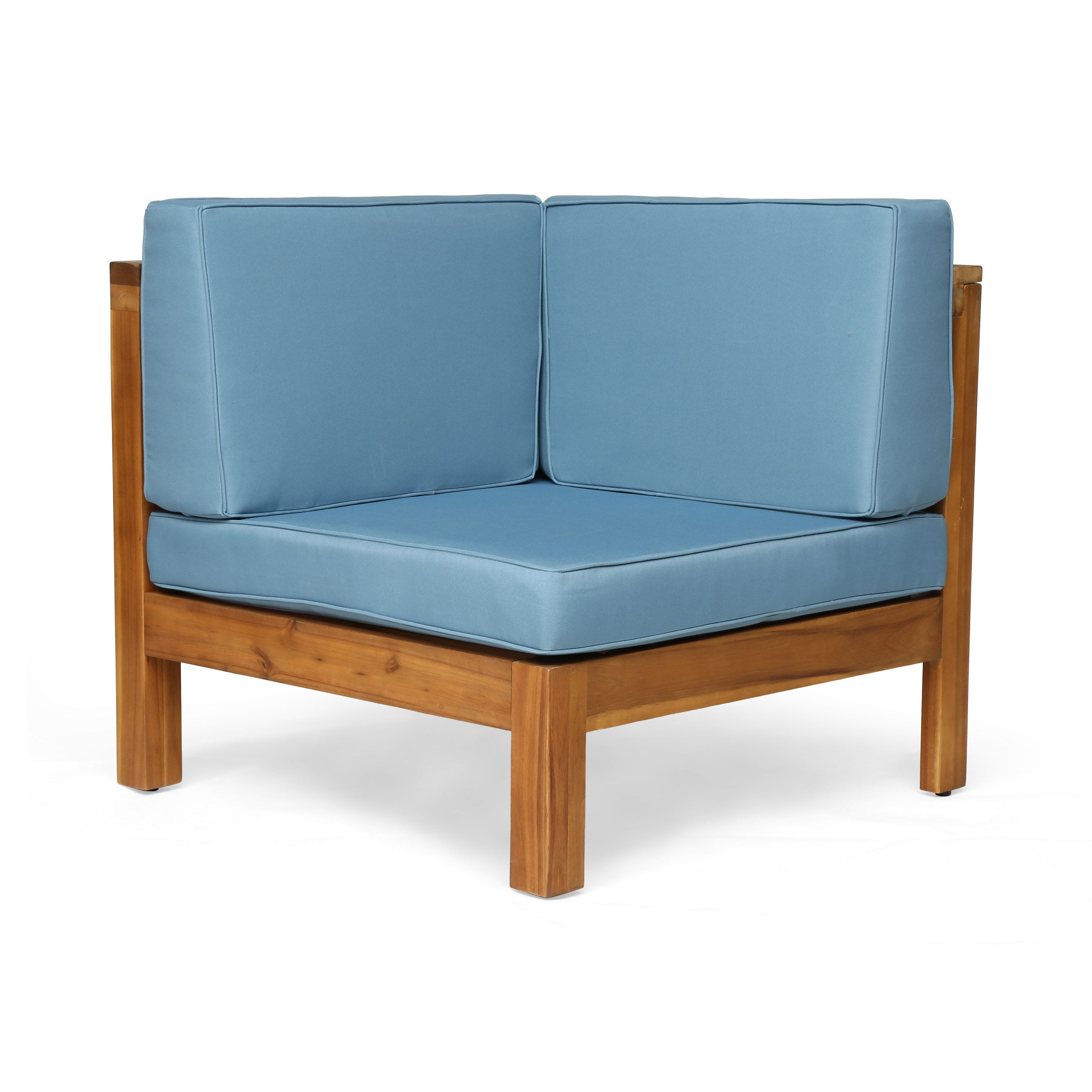 Outdoor Sectional Sofa Set Acacia Wood Blue Cushions 3 Piece