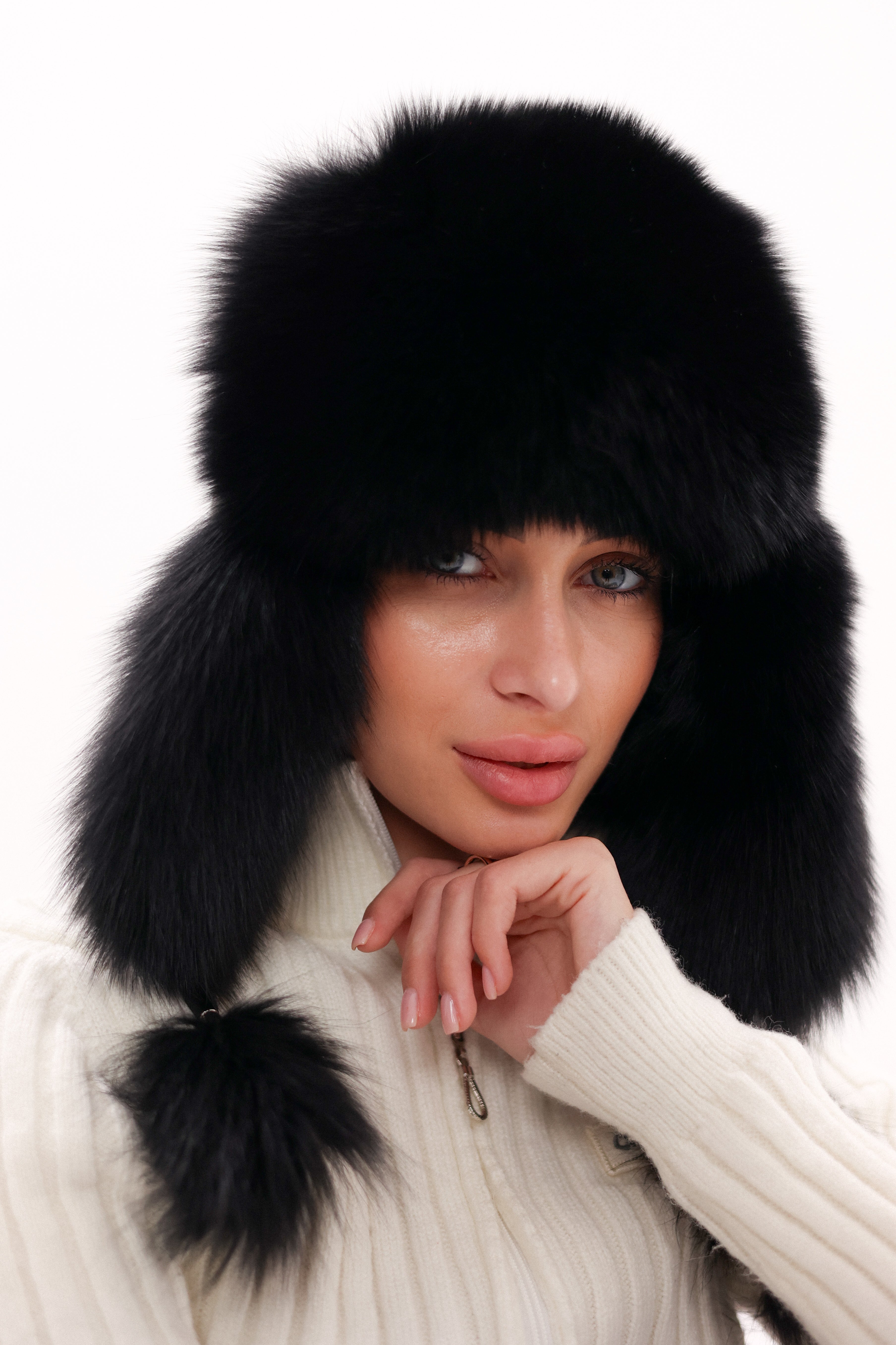 Genuine Polar Fox Fur Genuine Leather Hat