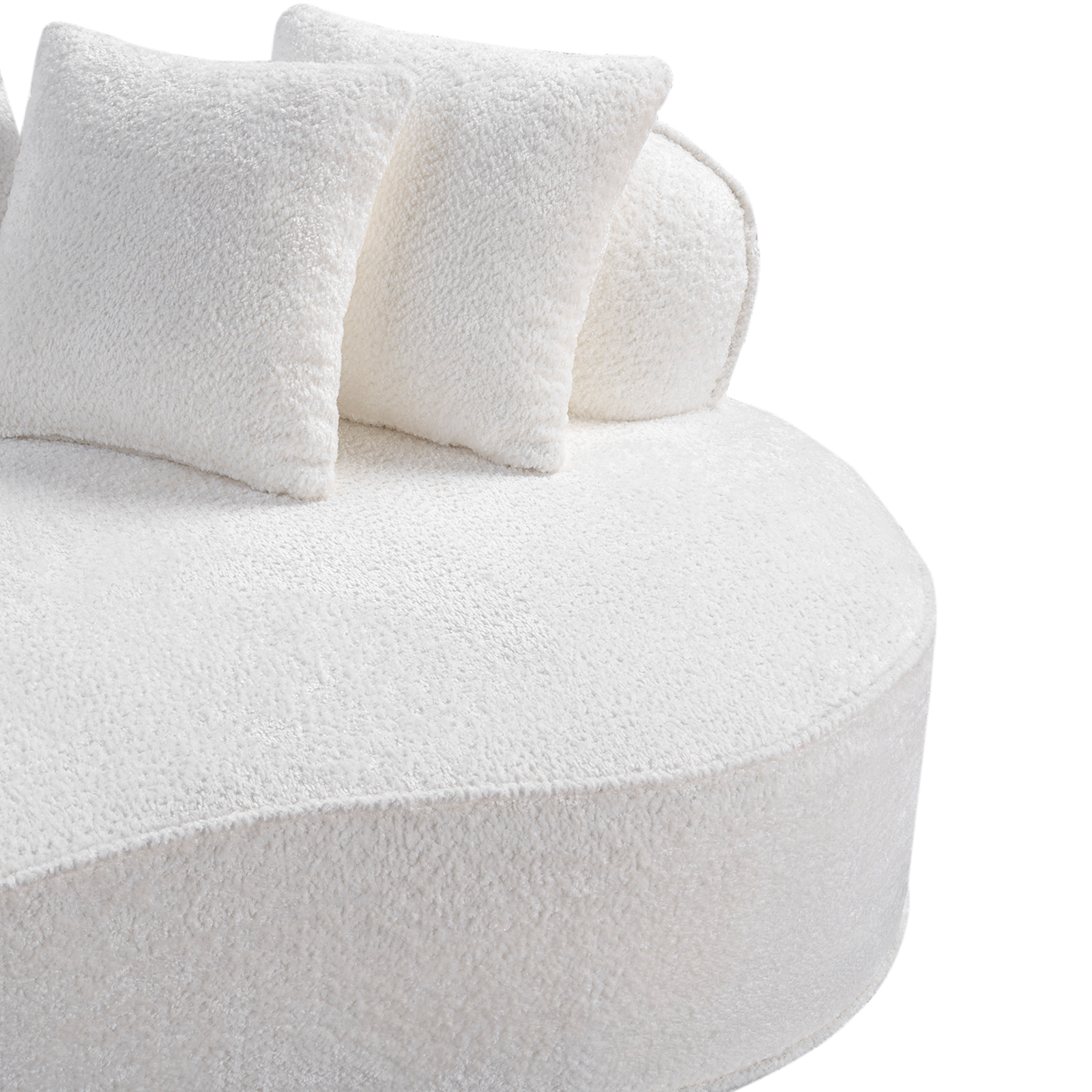 Sofa Curved L-Shape Boucle White 4 Seat 114 In No Assembly