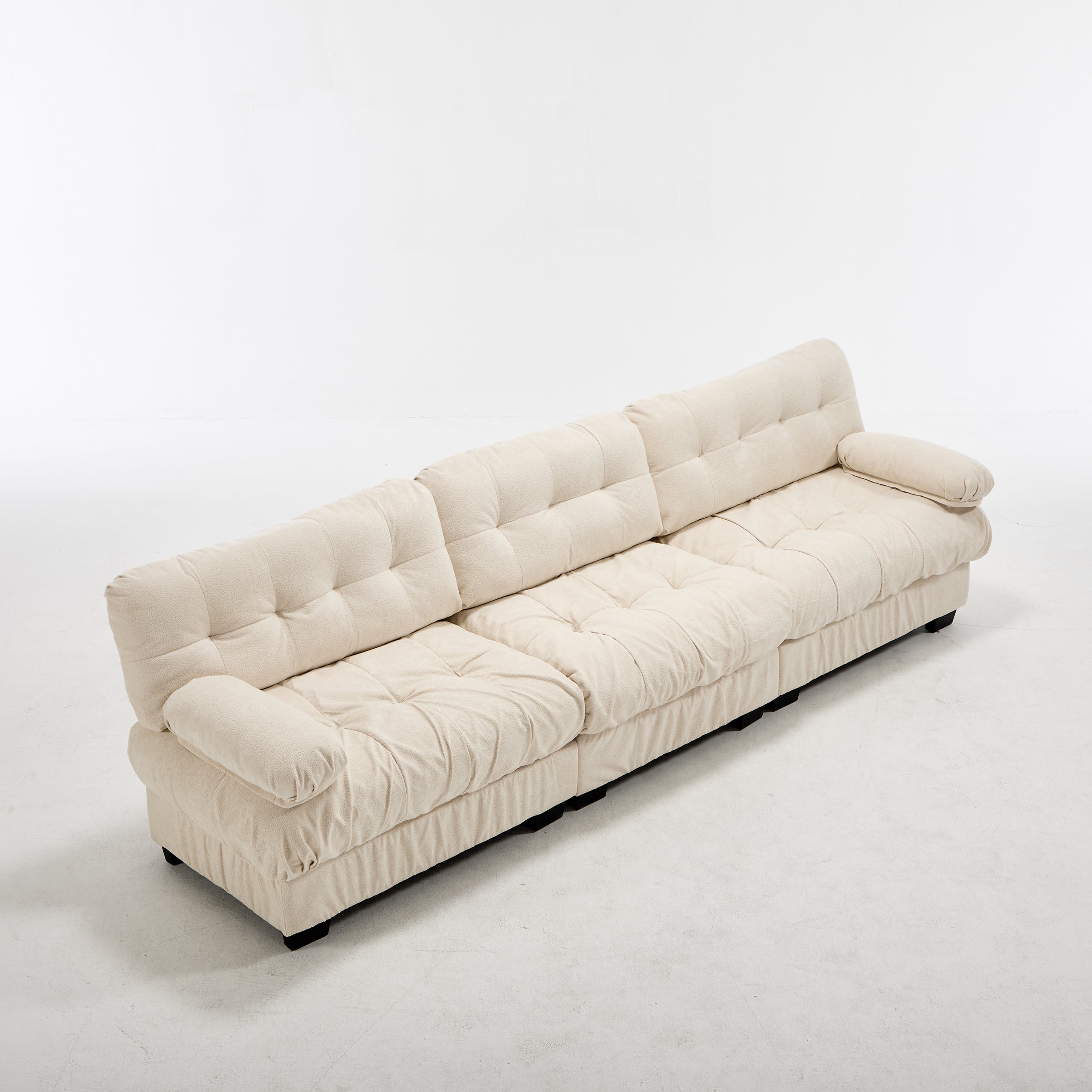 Sectional Sofa Cloud Modular Flannelette Beige 3 Seat 123 In 5 Pillows