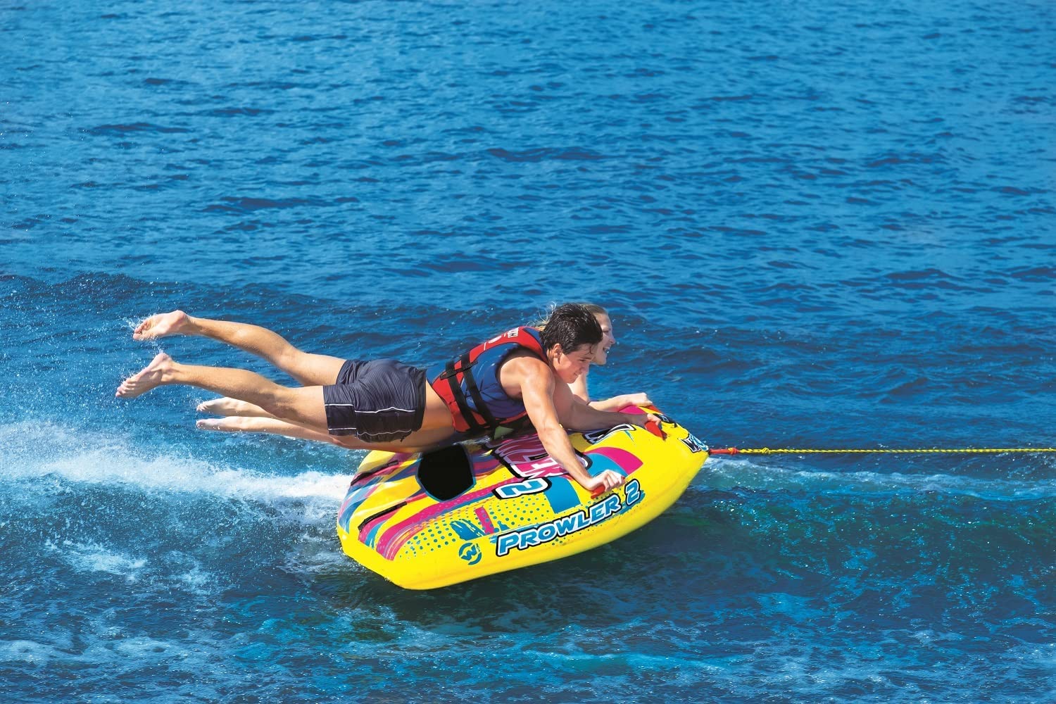WOW Watersports Prowler Towable 2 Person 2P Starter Kit with 12V Pump and 2K Tow Rope