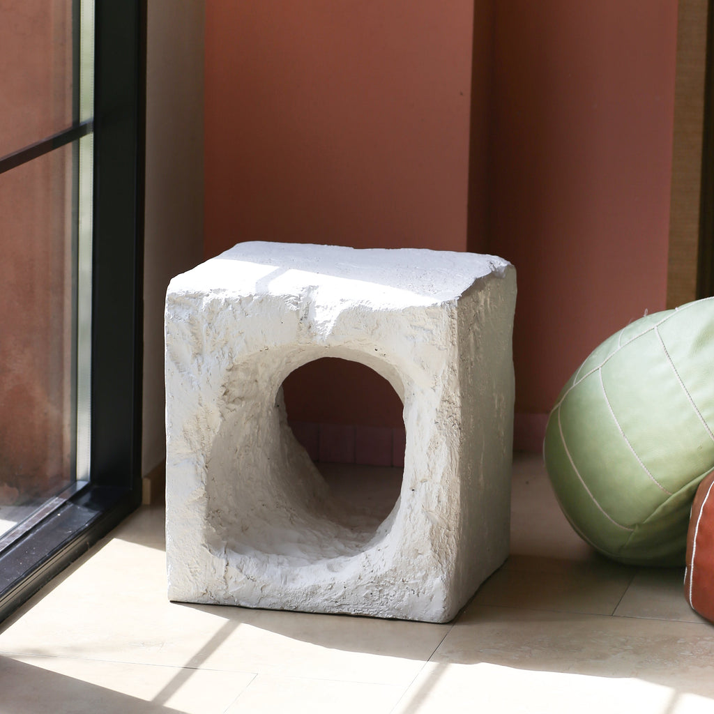 Outdoor Side Table Square MGO White Cave Texture 16.5x17.85in