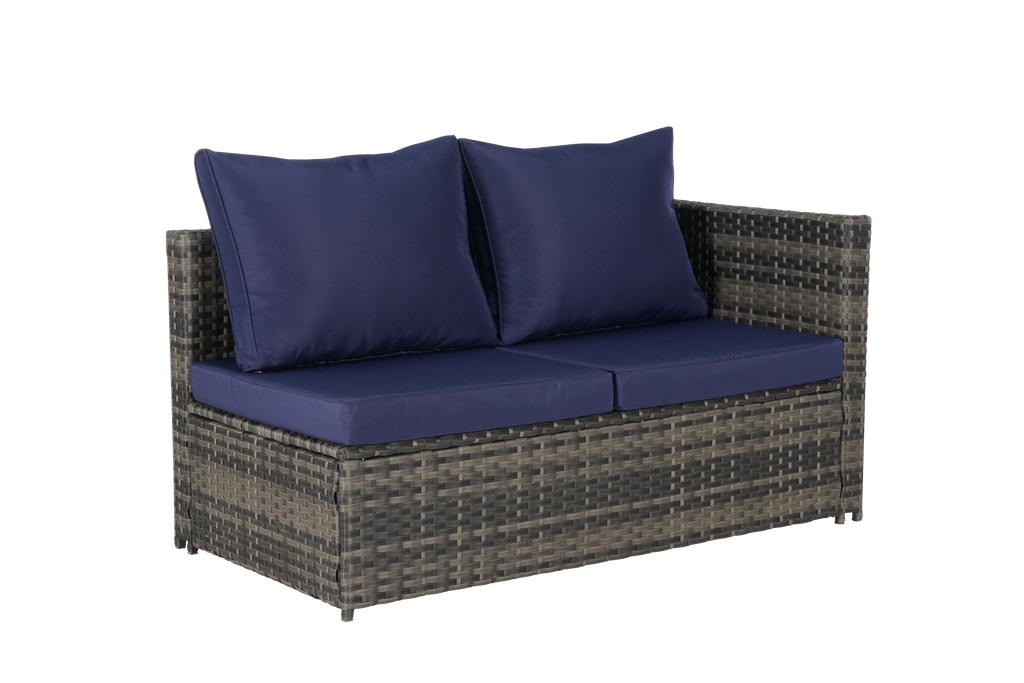 Outdoor Sectional Set PE Rattan Steel Dark Blue L-Shape 6 Piece Seats 8