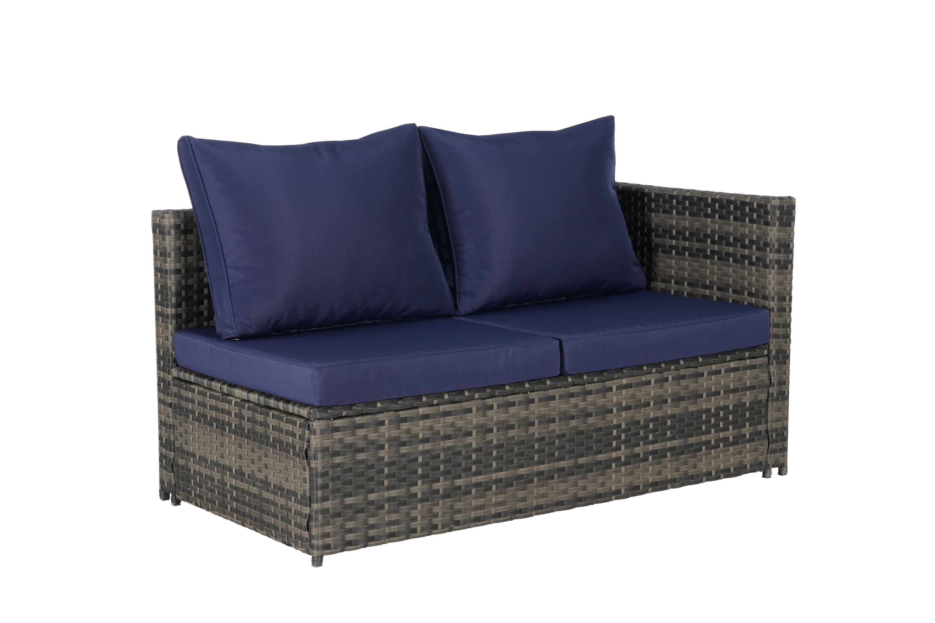 Outdoor Sectional Set PE Rattan Steel Dark Blue L-Shape 6 Piece Seats 8