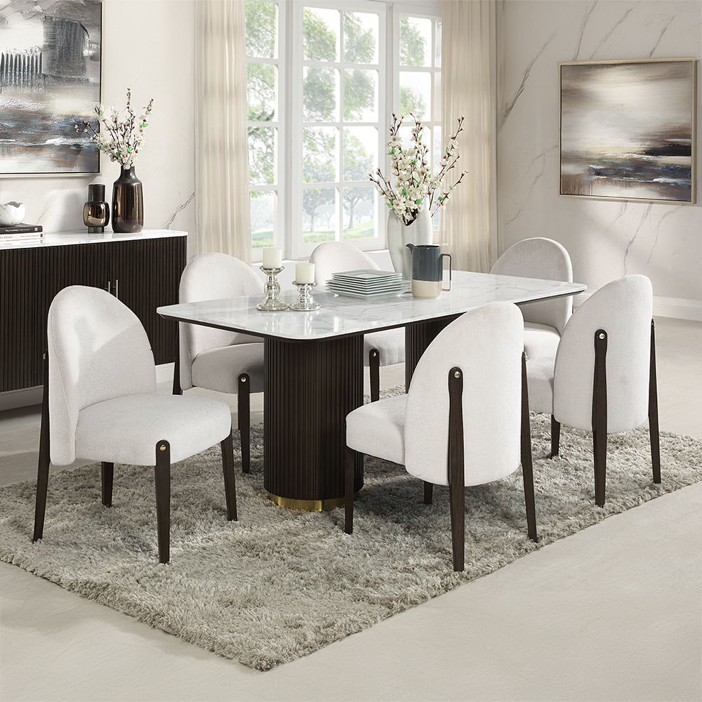 Clayten - Server - White Natural Marble Top & Espresso