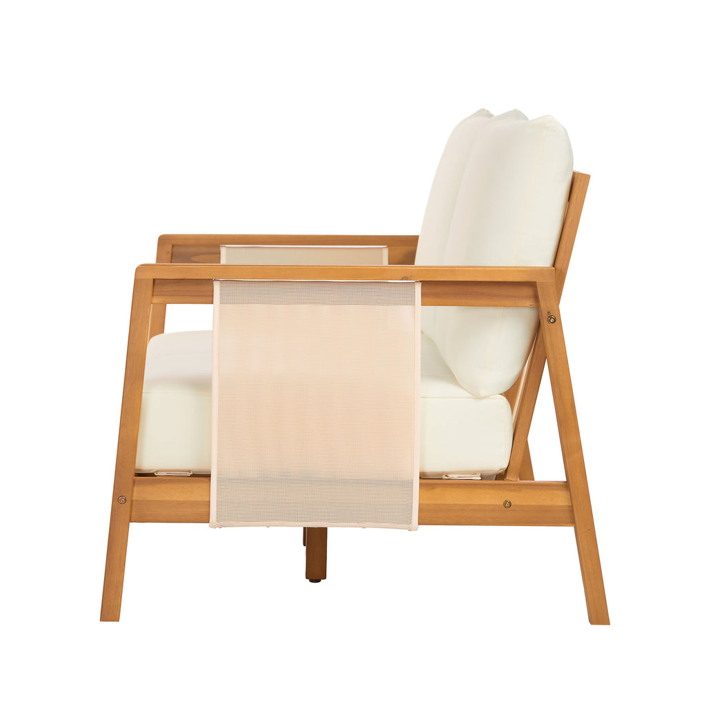 Outdoor Sofa Set Acacia Wood Teak Textilene Beige Cushion 2 Piece