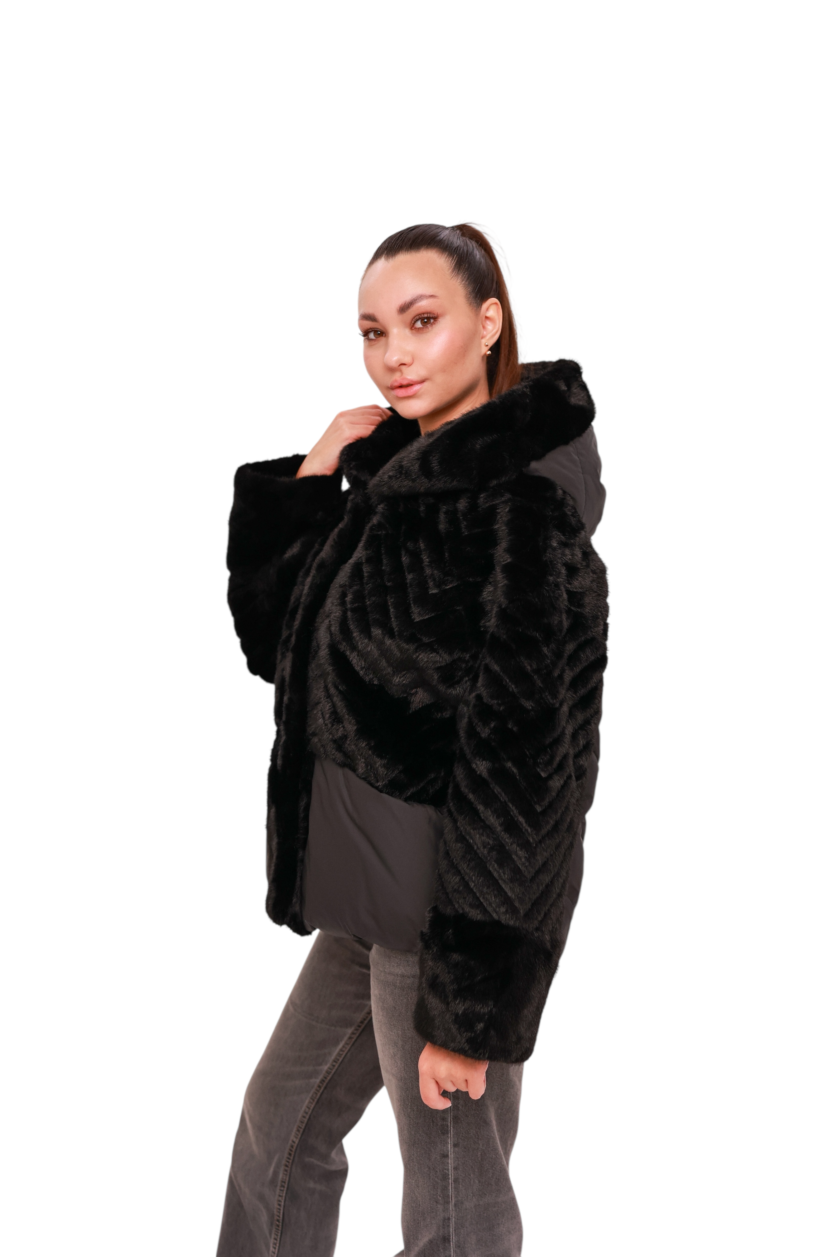 Montana Eco-Fur Down Coat in Black