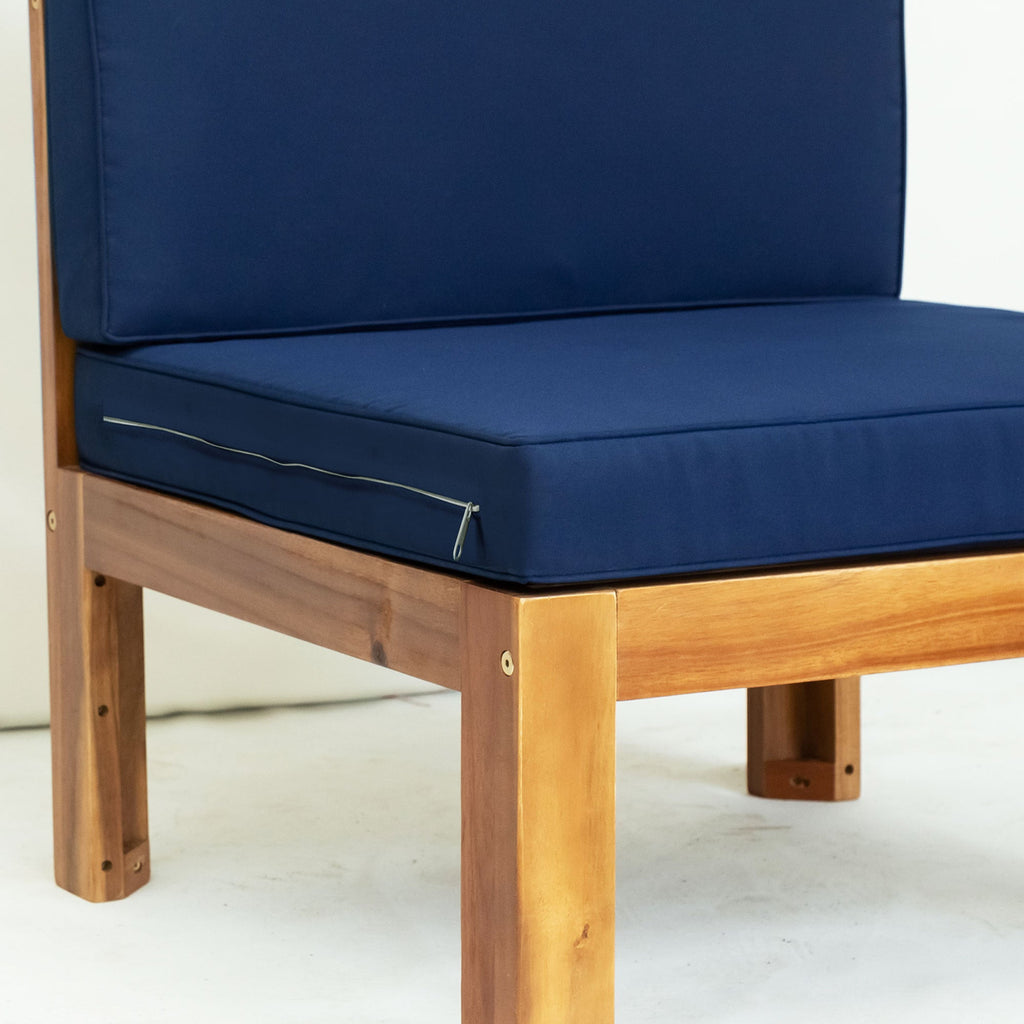 Outdoor Patio Sectional Set Acacia Wood Natural Blue Cushions 5 Piece
