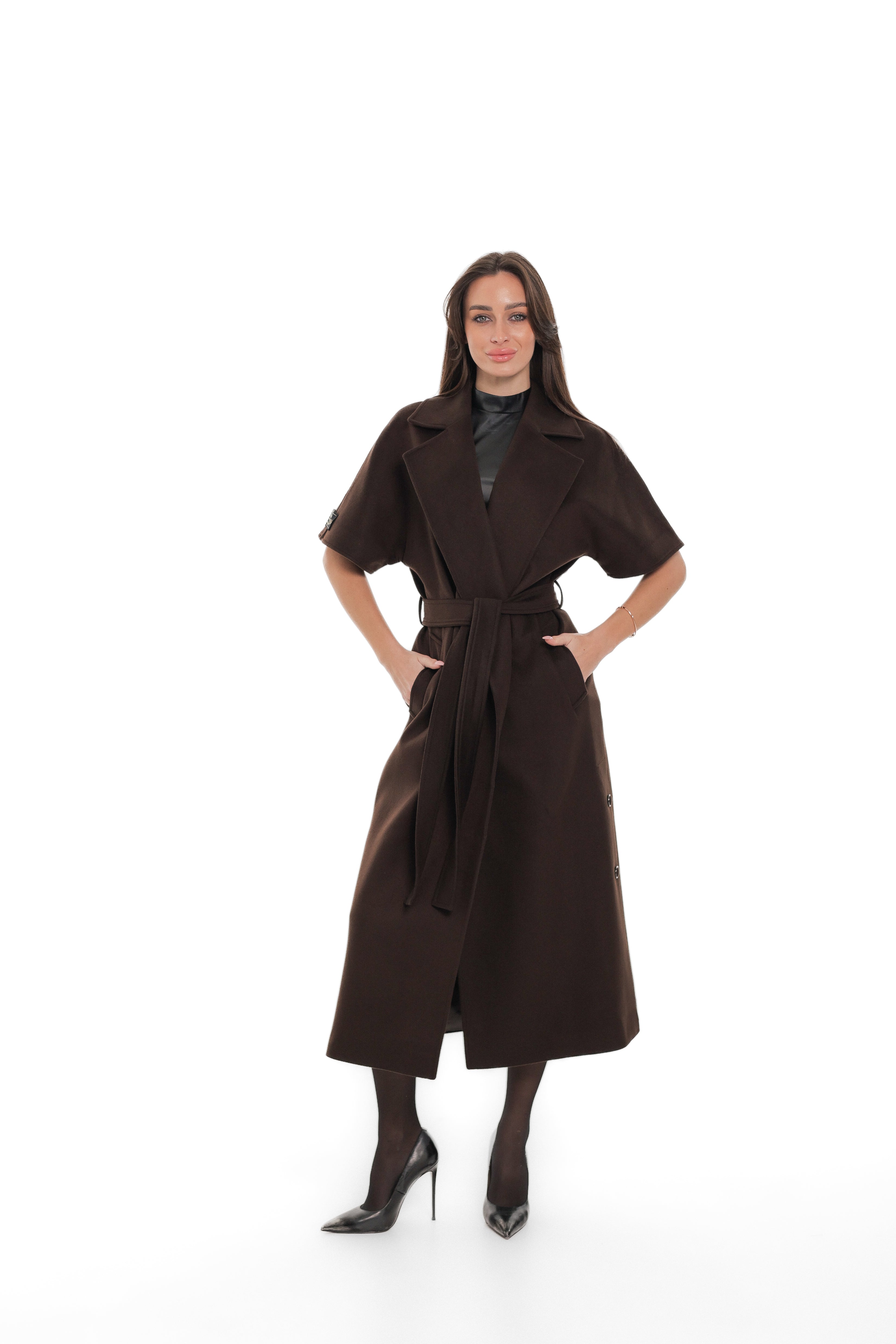 Evelyn Structured Short-Sleeve Coat in Chocolate