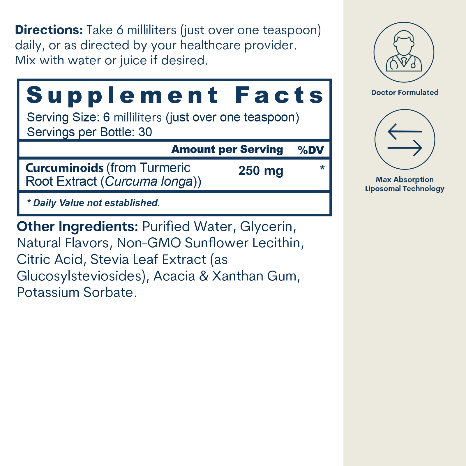 Liposomal Curcumin 250 mg - Liquid (6 FL OZ/ 30 Servings)