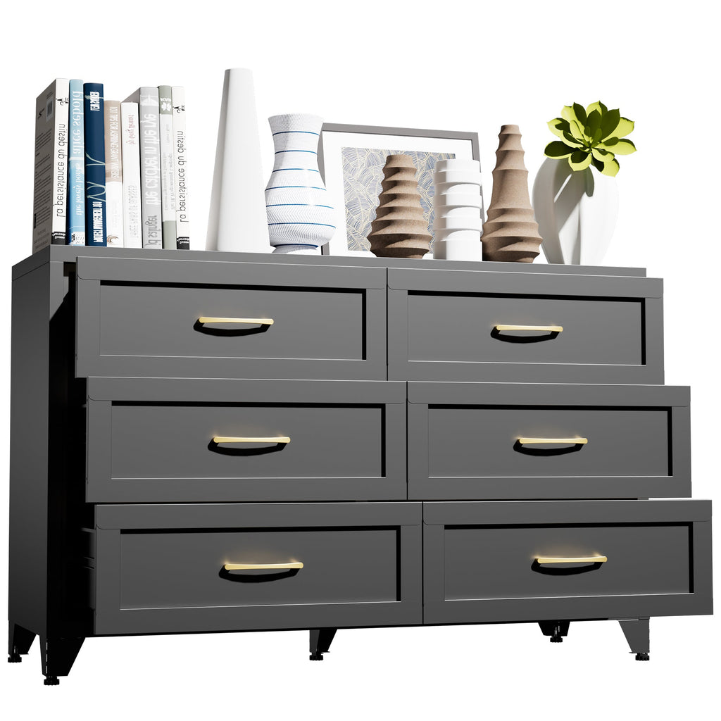 Dresser 6-Drawer Black Steel Smooth-Glide Powder Coat 47.3x15.8x30 In