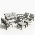 Outdoor Patio Set Steel 8 Piece Seats 9 Khaki Gray