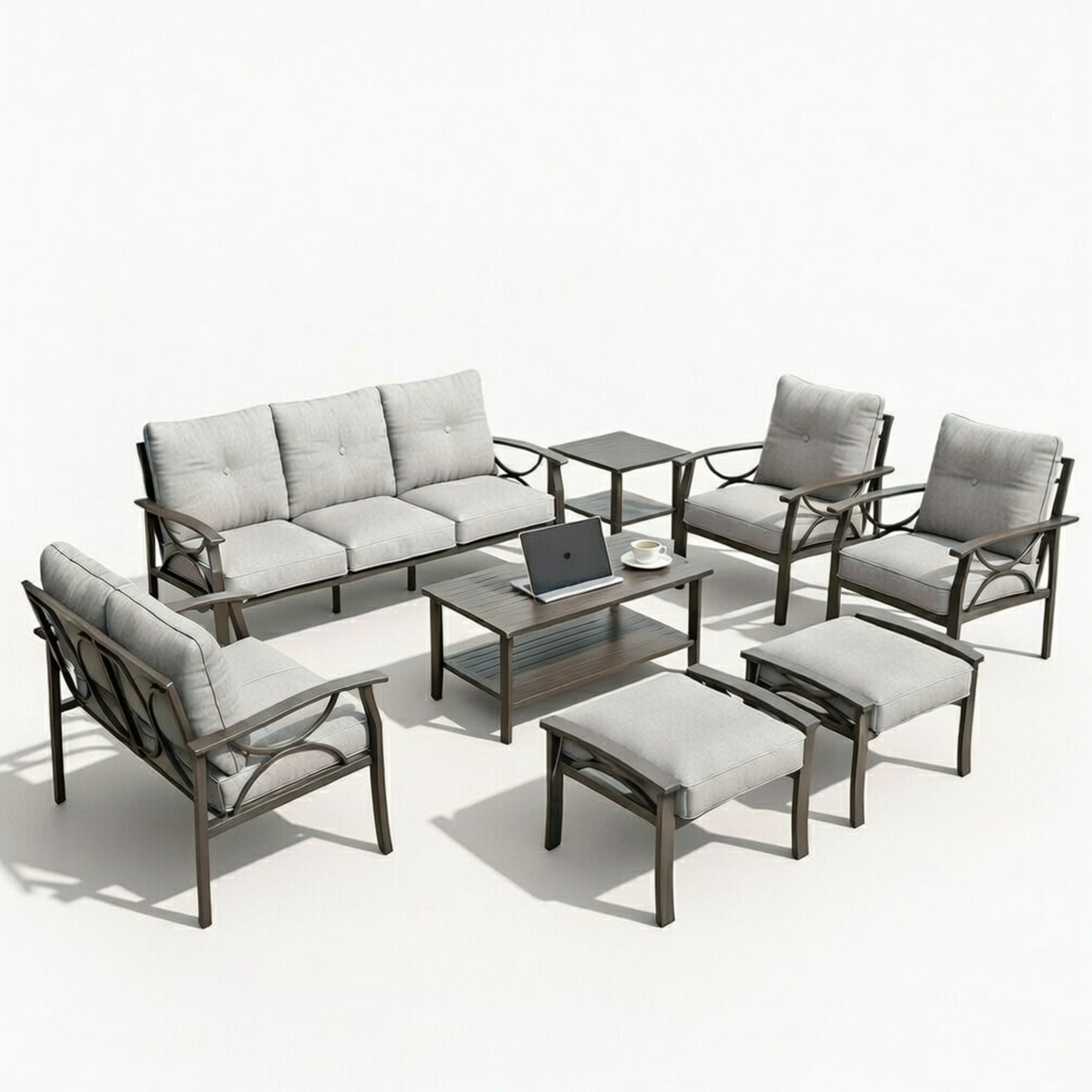 Outdoor Patio Set Steel 8 Piece Seats 9 Khaki Gray