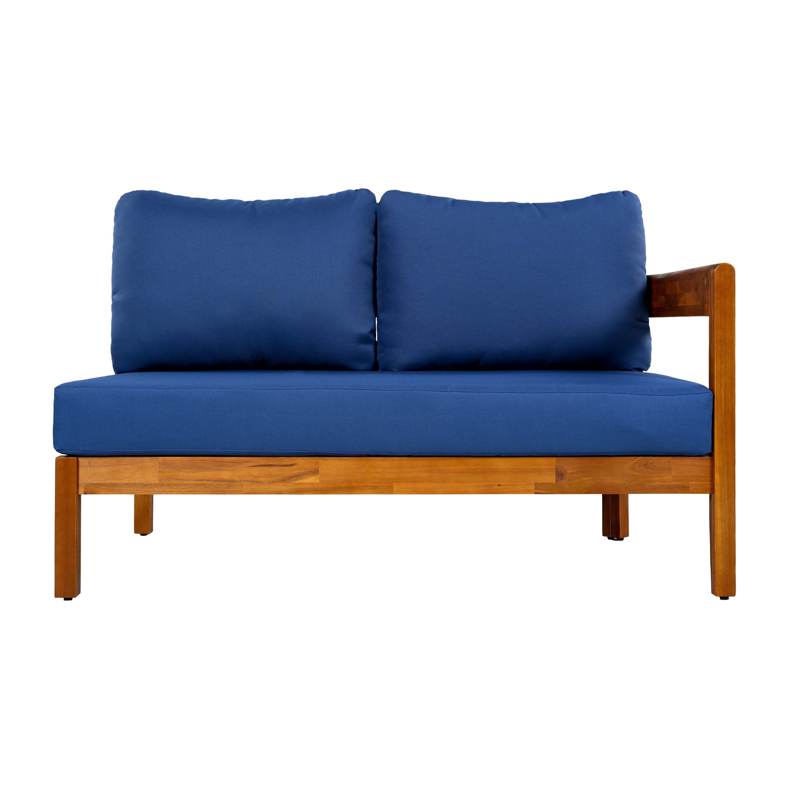 Outdoor Sofa Set Acacia Wood Arc Frame Blue Cushions L-Shape 6 Piece